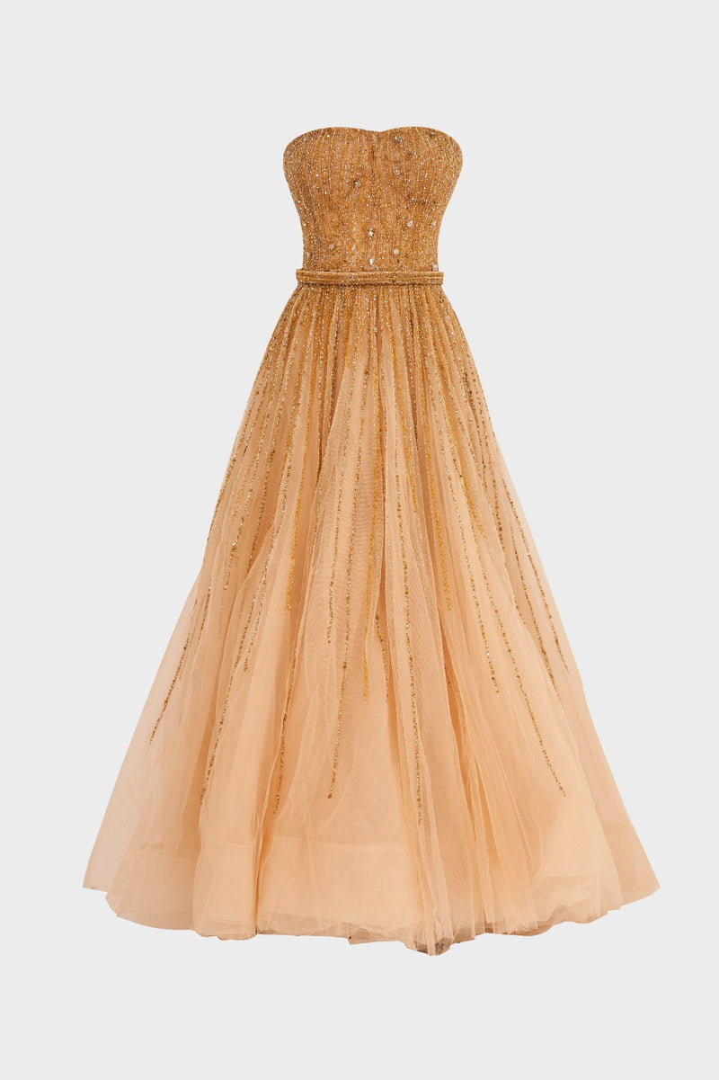 Li Beirut M1000 - Embellished Tulle Ball Gown with Cape Detail