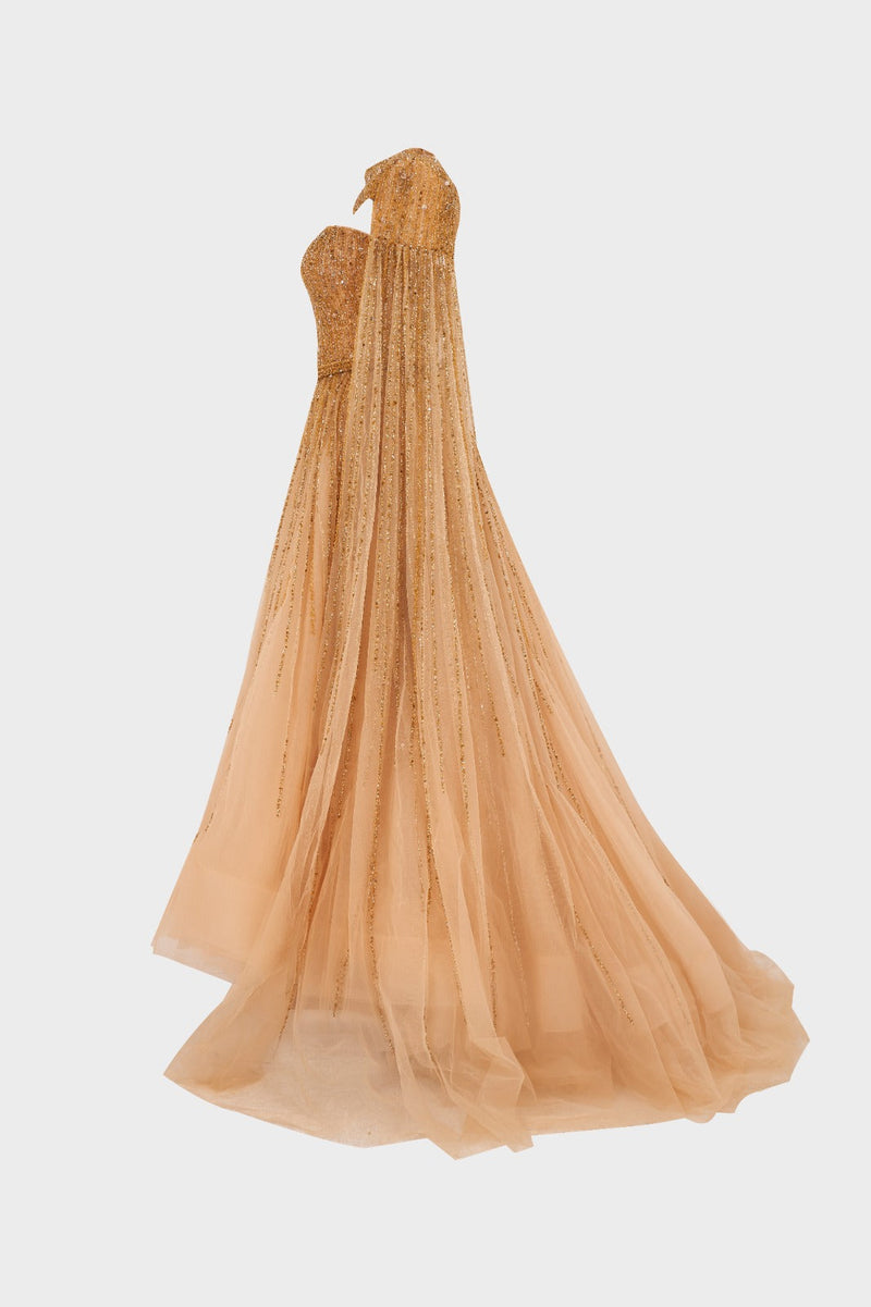 Li Beirut M1000 - Embellished Tulle Ball Gown with Cape Detail