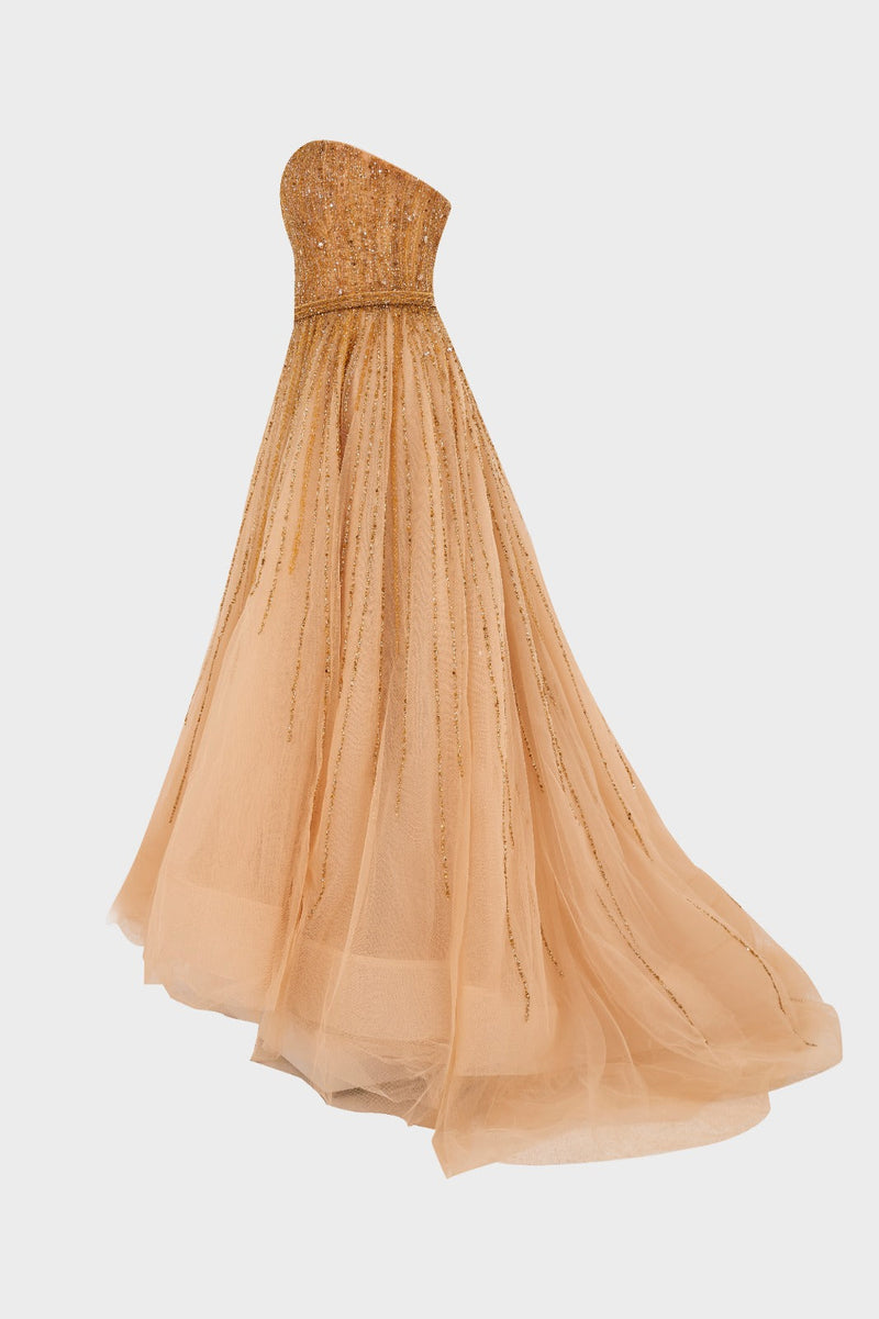Li Beirut M1000 - Embellished Tulle Ball Gown with Cape Detail