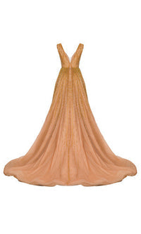 Li Beirut M1001 – Embellished Tulle Ball Gown with Deep V-Neck & Sequin Bodice