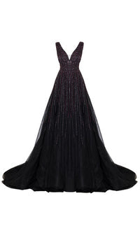 Li Beirut M1001 – Embellished Tulle Ball Gown with Deep V-Neck & Sequin Bodice