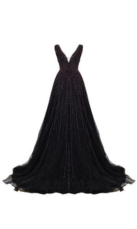 Li Beirut M1001 – Embellished Tulle Ball Gown with Deep V-Neck & Sequin Bodice