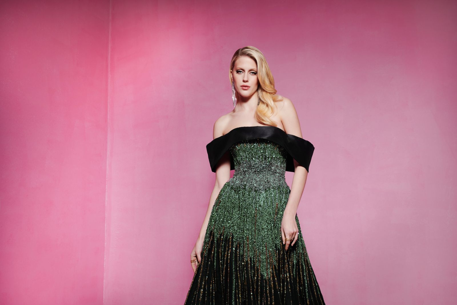 Li Beirut M1009 – Off-Shoulder Embellished Gown with Gradient Sequin Bodice