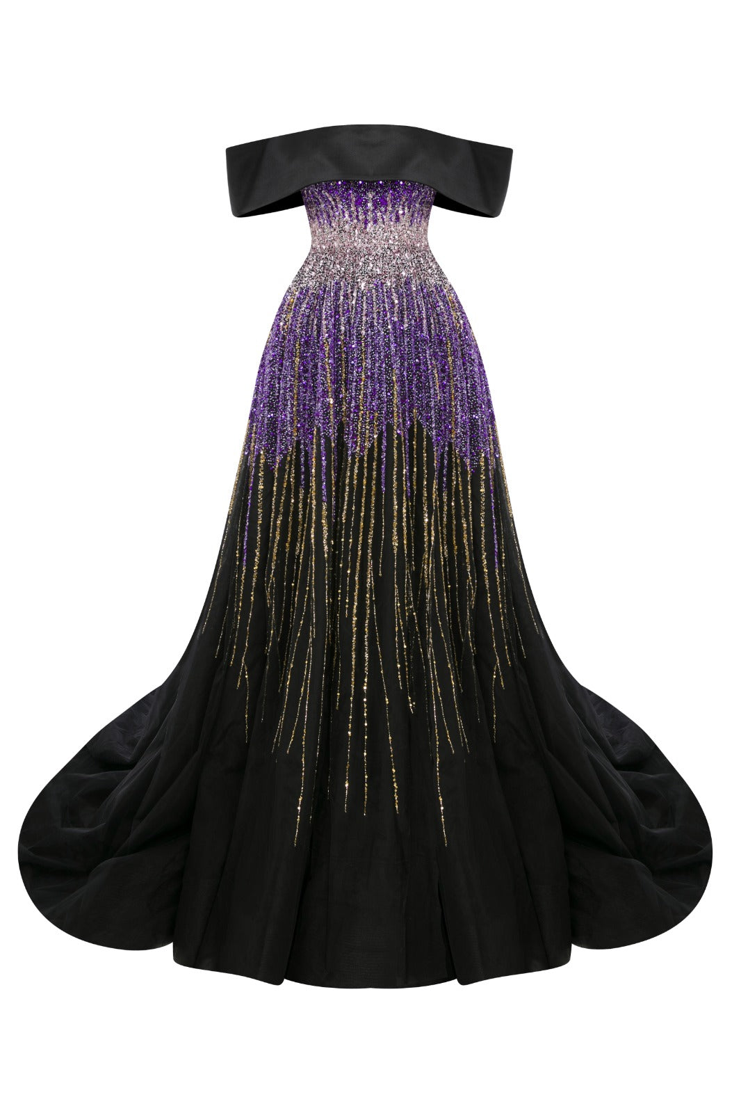 Li Beirut M1009 – Off-Shoulder Embellished Gown with Gradient Sequin Bodice