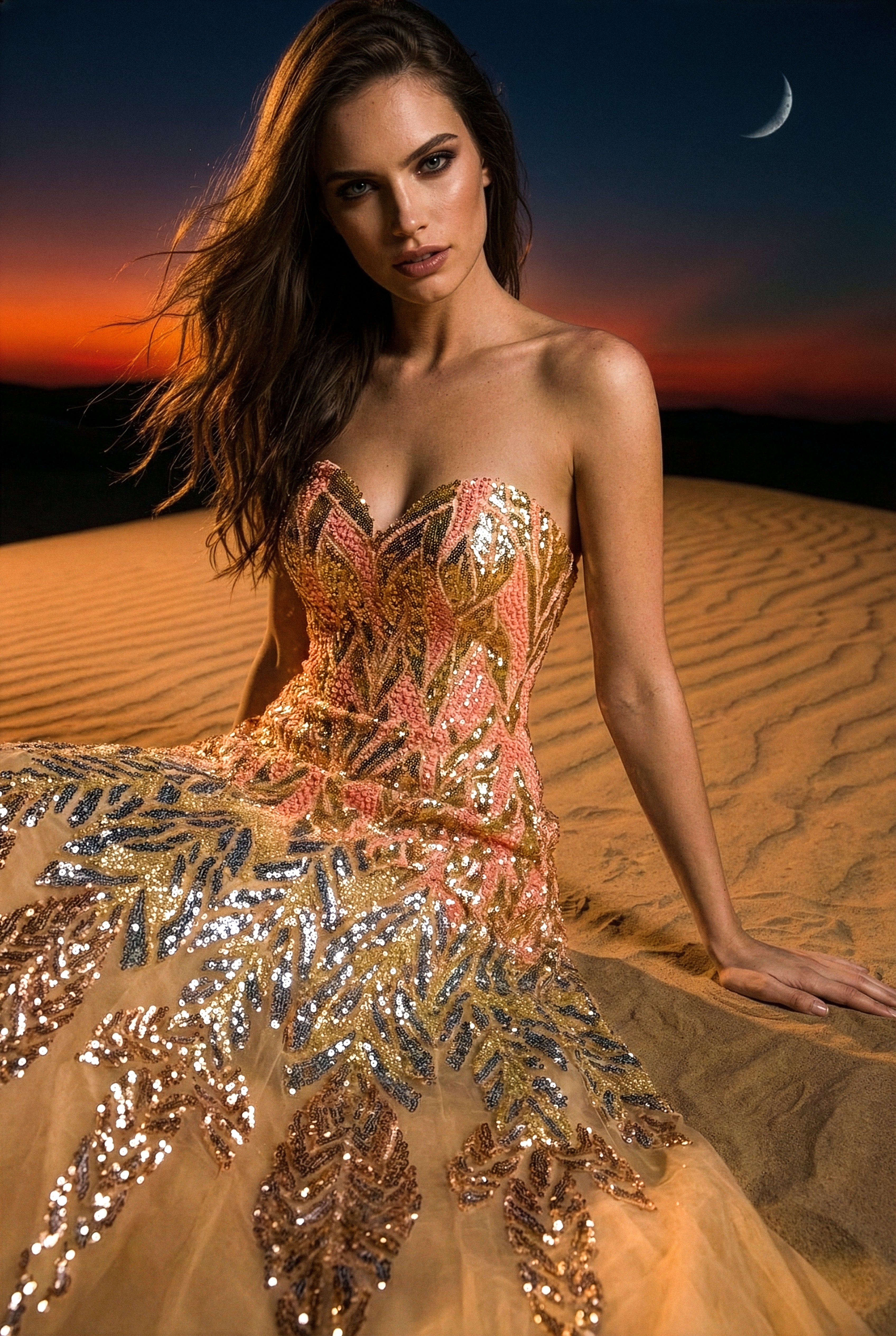 Li Beirut M1013 - Embellished Black Ball Gown with Metallic Botanical Detail
