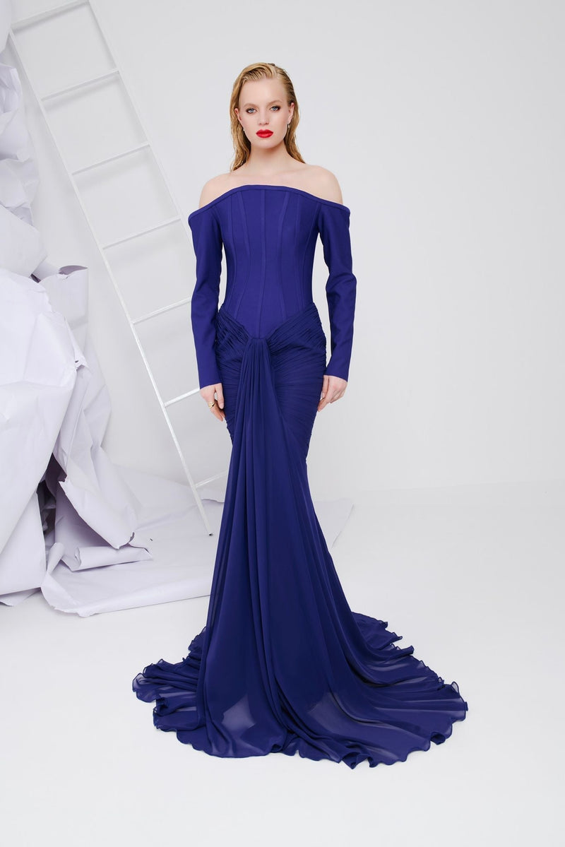 Li Beirut M1112 – Off-Shoulder Sculpted Mermaid Evening Gown