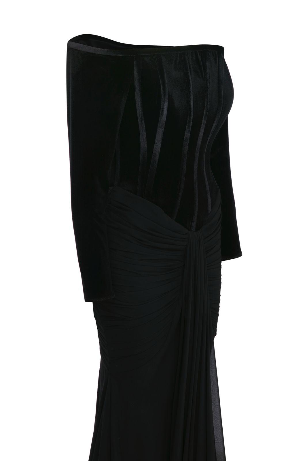 Li Beirut M1112A – Off-Shoulder Long Sleeve Mermaid Gown with Corset Bodice