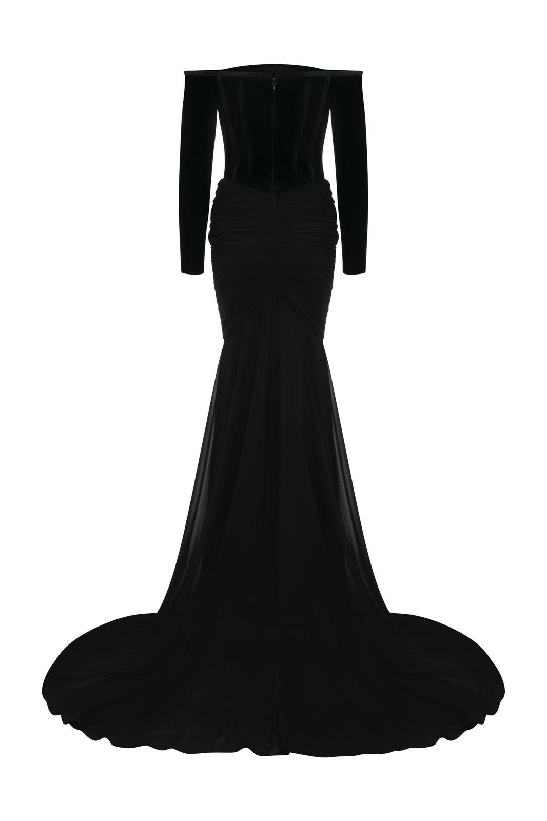 Li Beirut M1112A – Off-Shoulder Long Sleeve Mermaid Gown with Corset Bodice