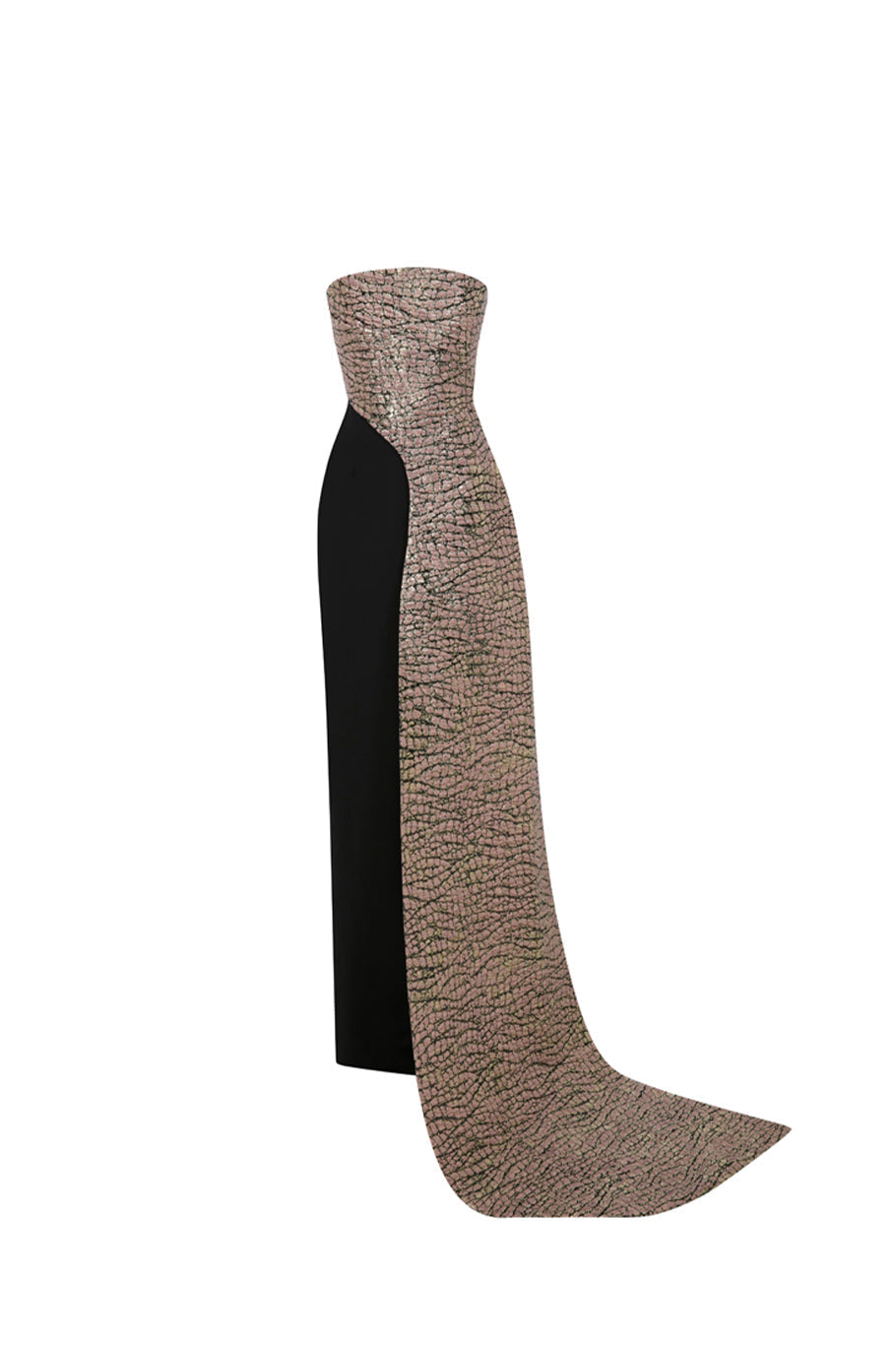 Li Beirut M1116 – Strapless Beaded Column Gown with Asymmetric Neckline & Sheer Train