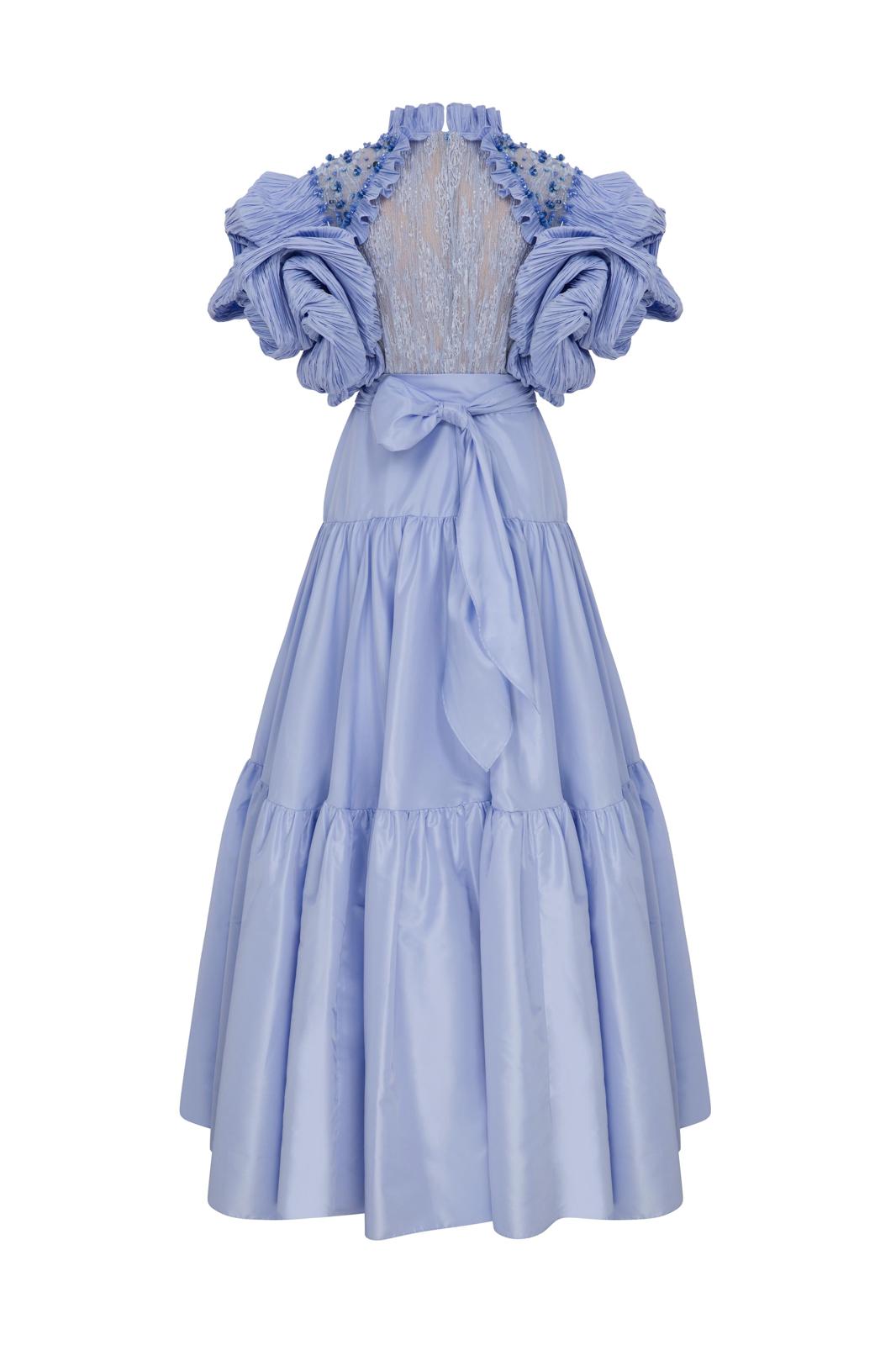 Li Beirut M1124A – High Neck Puff Sleeve Tiered Evening Gown | 5 Colors