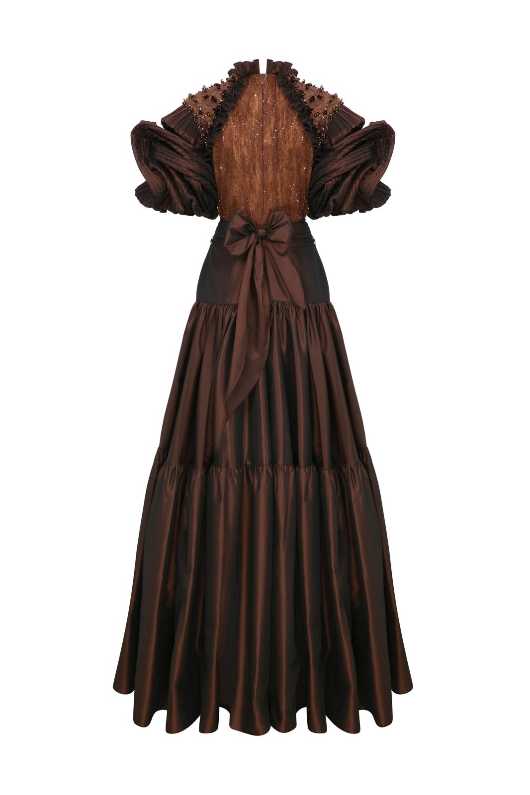 Li Beirut M1124A – High Neck Puff Sleeve Tiered Evening Gown | 5 Colors