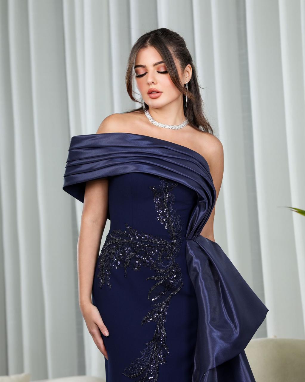 Li Beirut M1126 – Off-Shoulder Embellished Evening Gown with Side Overskirt