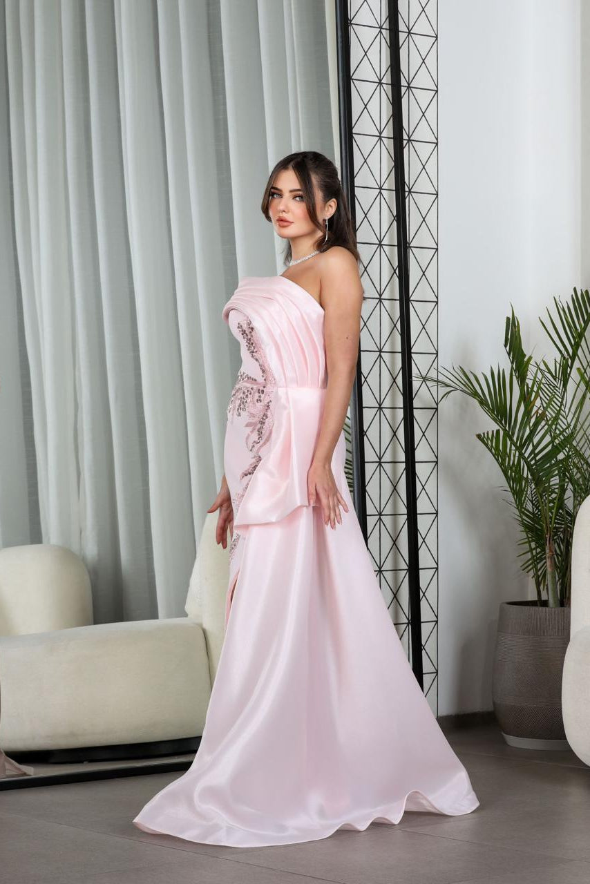 Li Beirut M1126 – Off-Shoulder Embellished Evening Gown with Side Overskirt