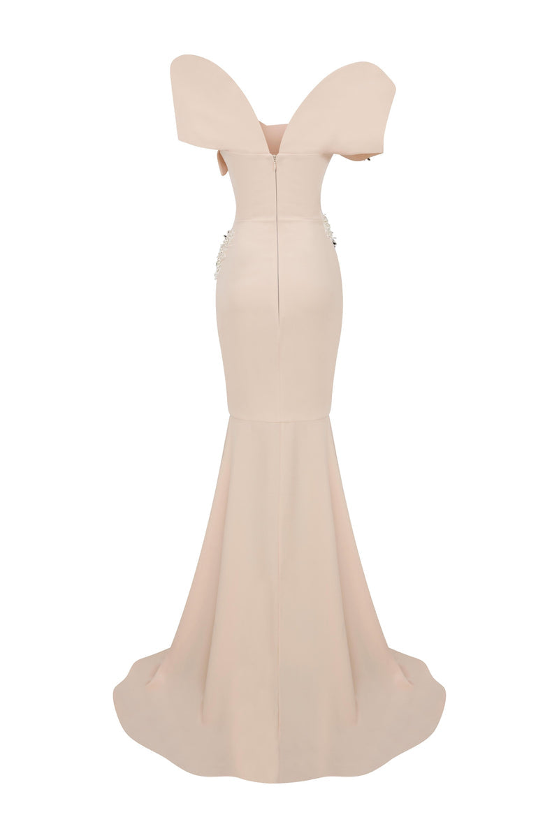Li Beirut M1127 – Off-Shoulder Draped Mermaid Gown with Embellished Bodice