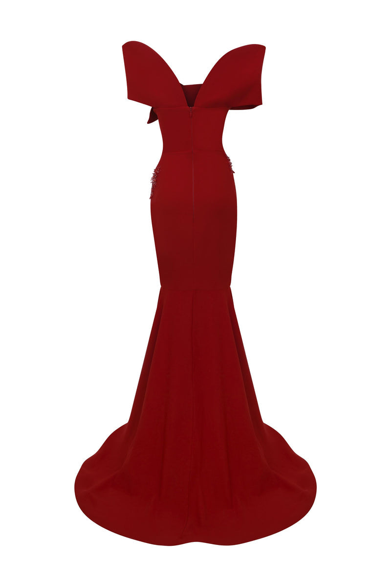 Li Beirut M1127 – Off-Shoulder Draped Mermaid Gown with Embellished Bodice