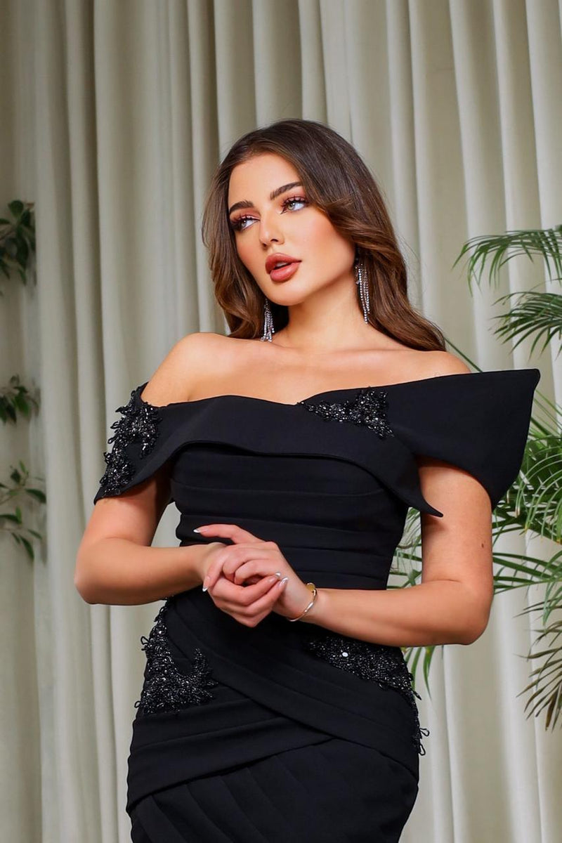 Li Beirut M1127 – Off-Shoulder Draped Mermaid Gown with Embellished Bodice