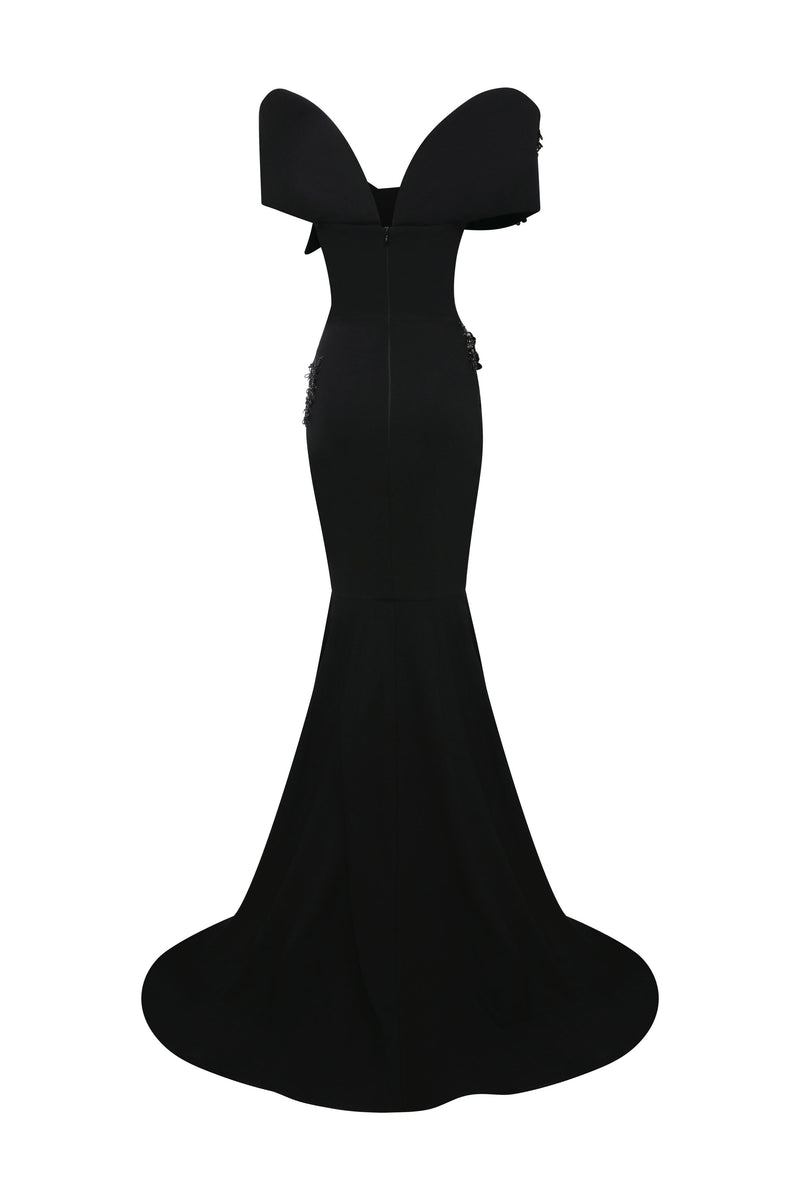 Li Beirut M1127 – Off-Shoulder Draped Mermaid Gown with Embellished Bodice