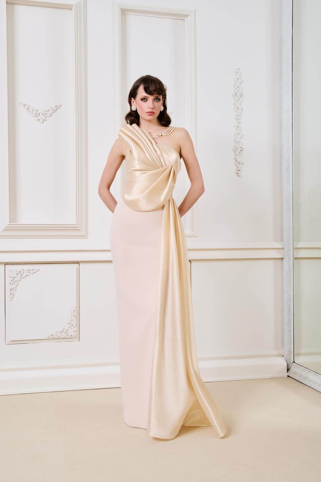 Li Beirut M1130 – One-Shoulder Draped Evening Gown with Slit | 4 Colors