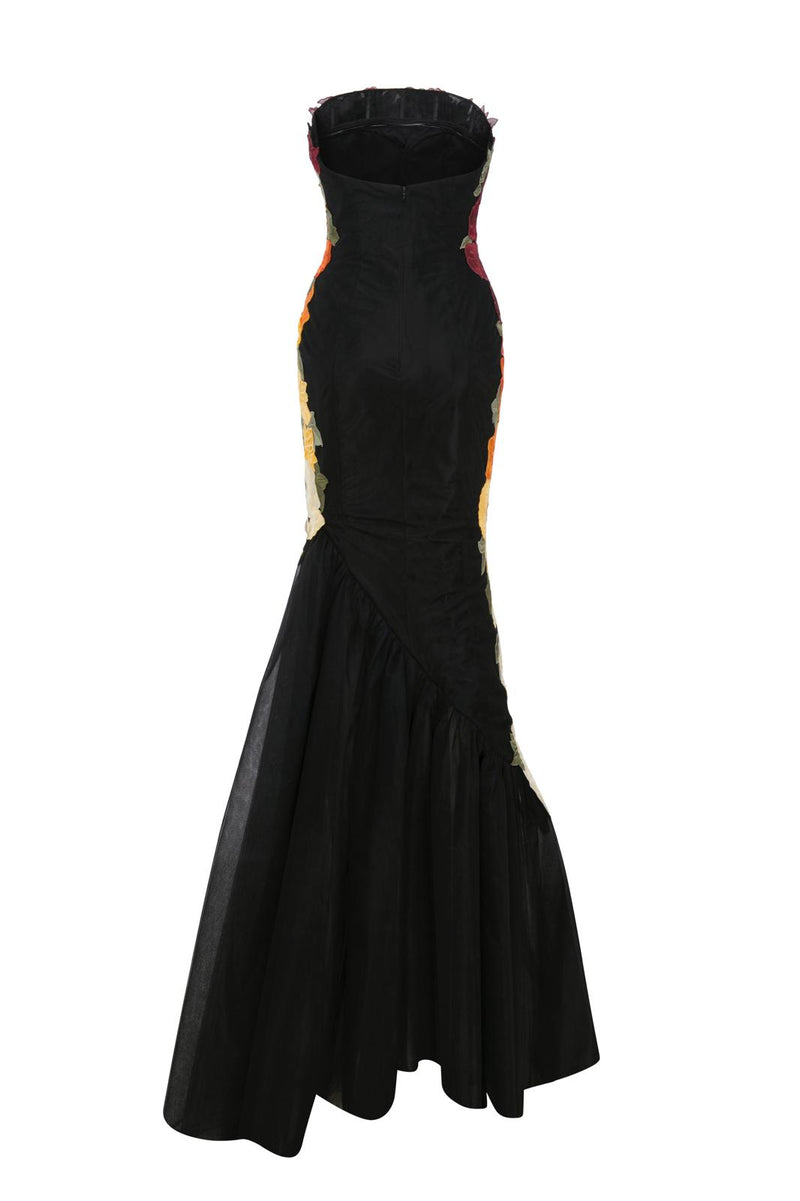 Li Beirut M1136 – Black Strapless Mermaid Gown with 3D Floral Embroidery