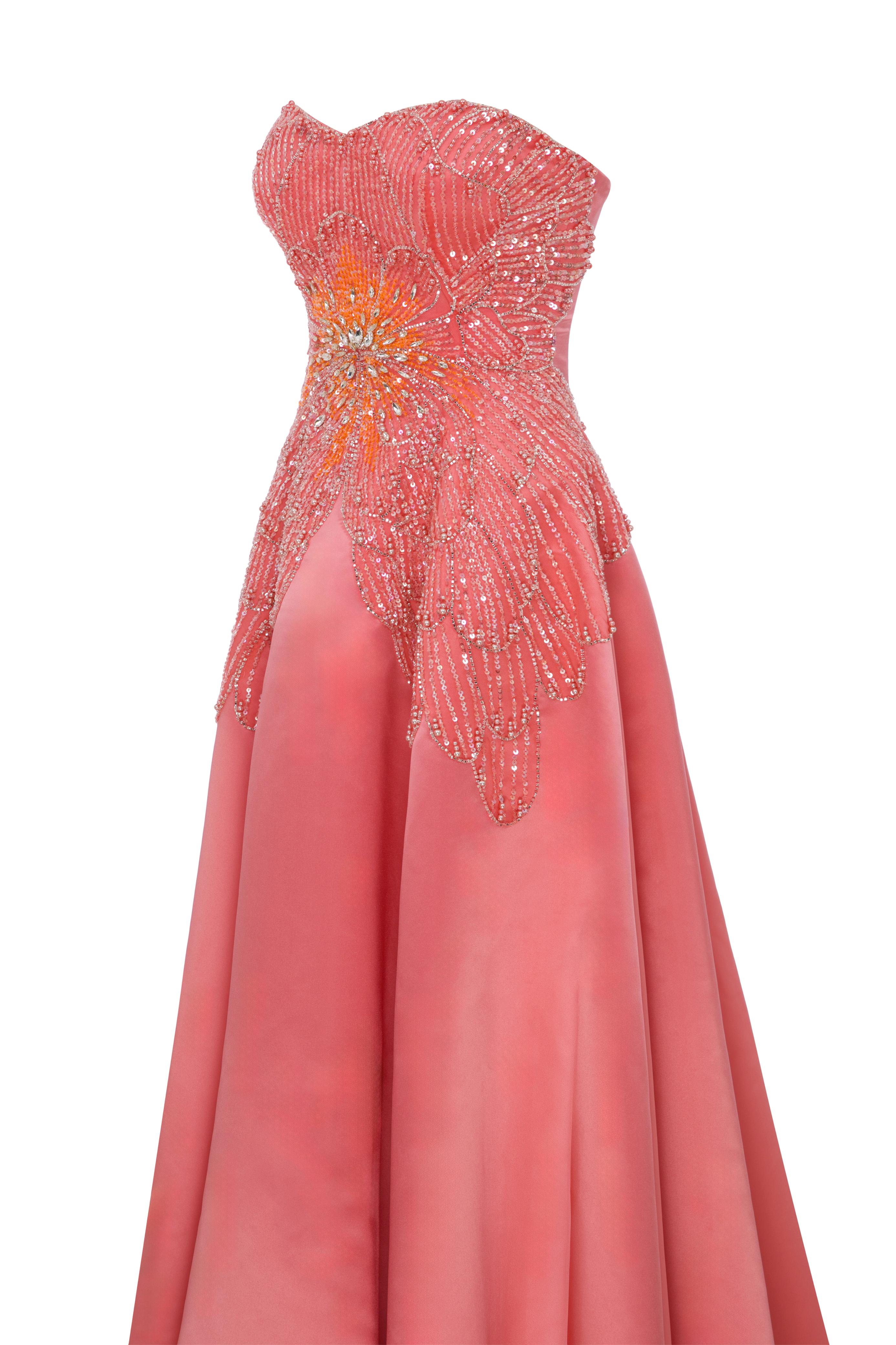 Li Beirut M1167 – Strapless Embellished Ball Gown in Coral & Navy