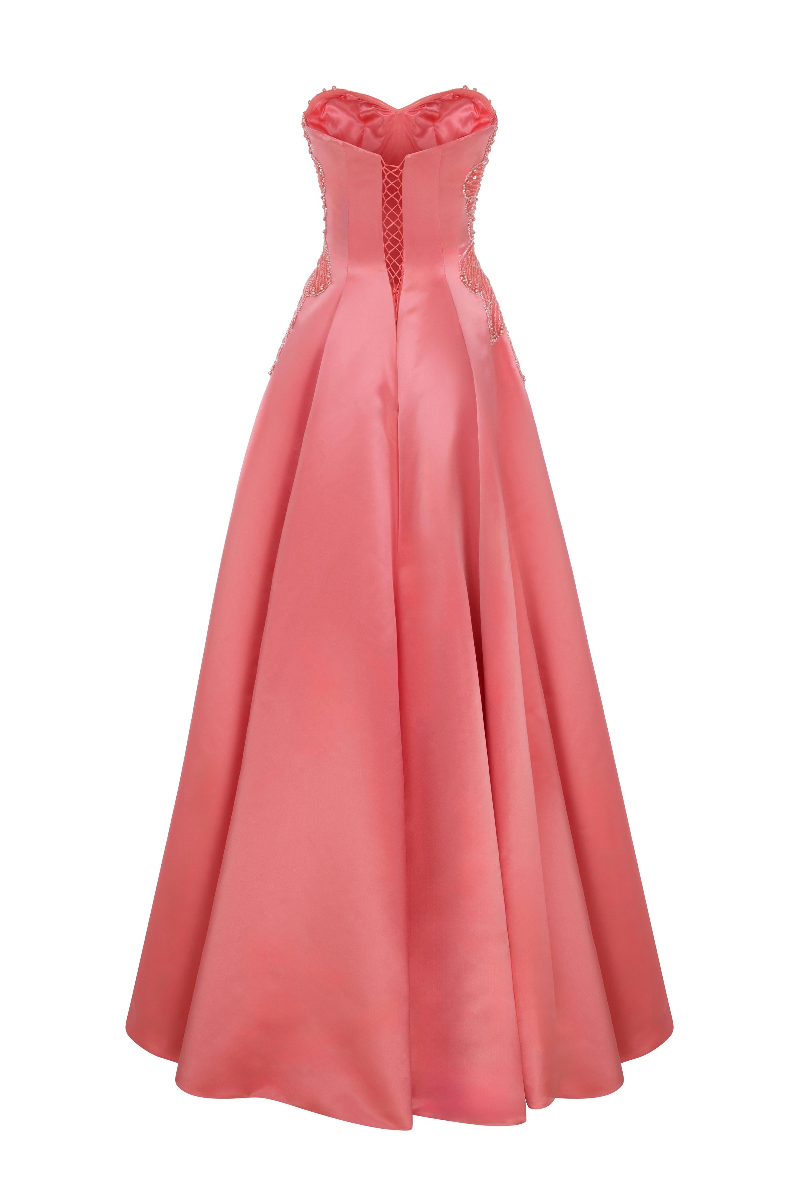 Li Beirut M1167 – Strapless Embellished Ball Gown in Coral & Navy