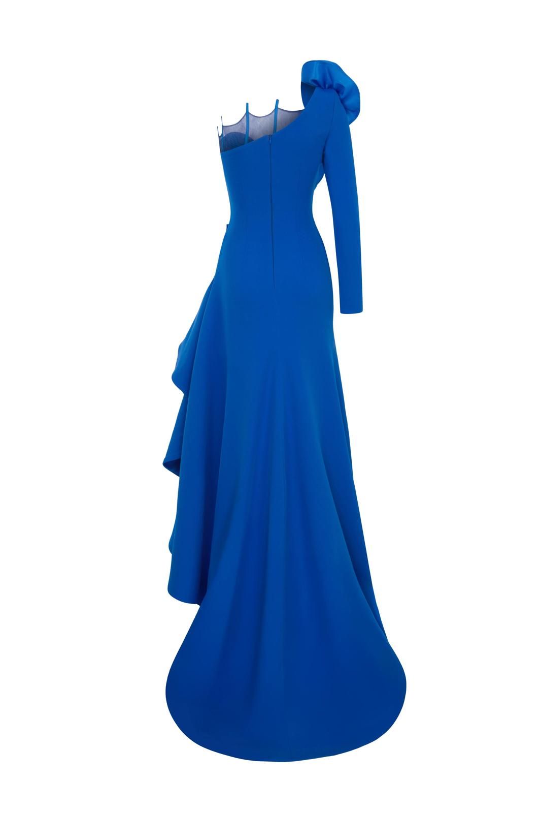 Li Beirut M1179 – One-Shoulder Electric Blue Couture Rose Evening Gown