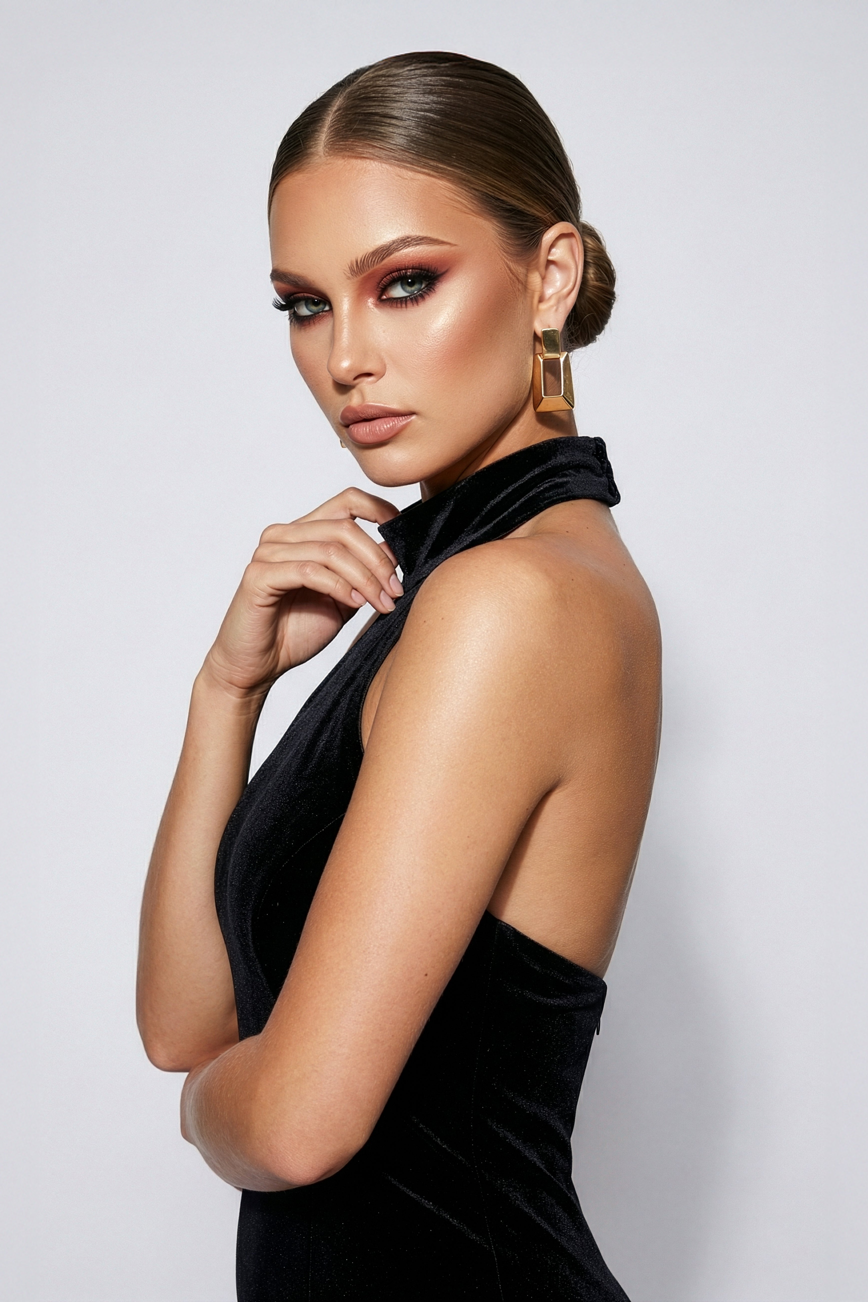 Li Beirut M1201 – Halter Velvet Mermaid Evening Gown with Open Back