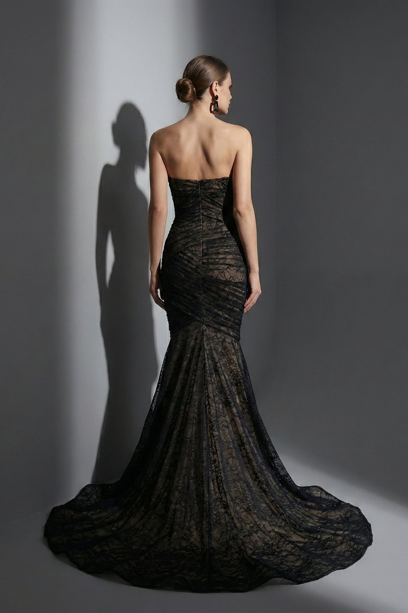 Li Beirut M1209 – Strapless Black Lace Mermaid Evening Gown with Illusion Detail