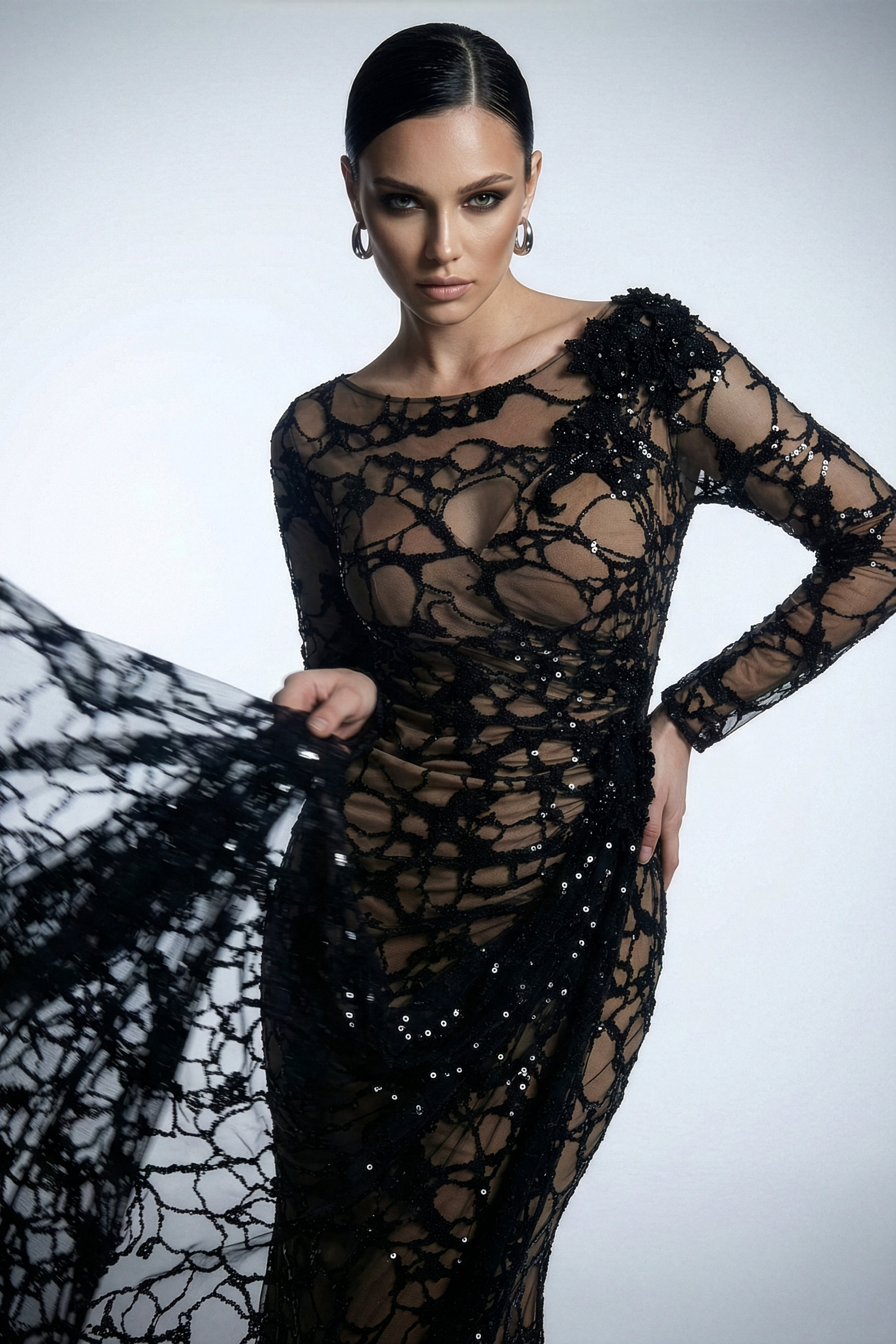 Li Beirut M1212 – Illusion Lace Long Sleeve Mermaid Evening Dress