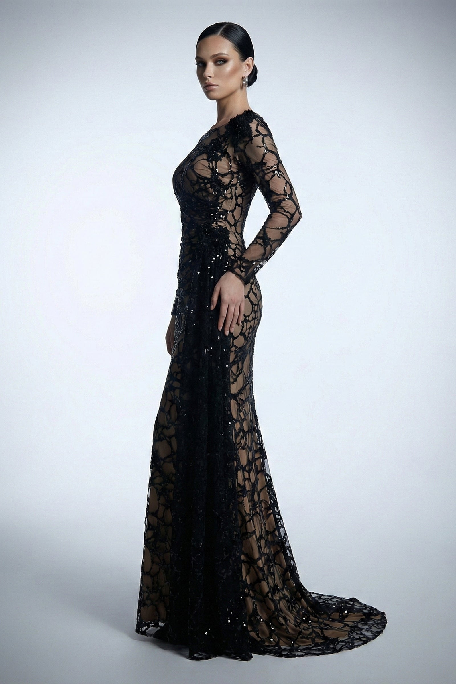 Li Beirut M1212 – Illusion Lace Long Sleeve Mermaid Evening Dress
