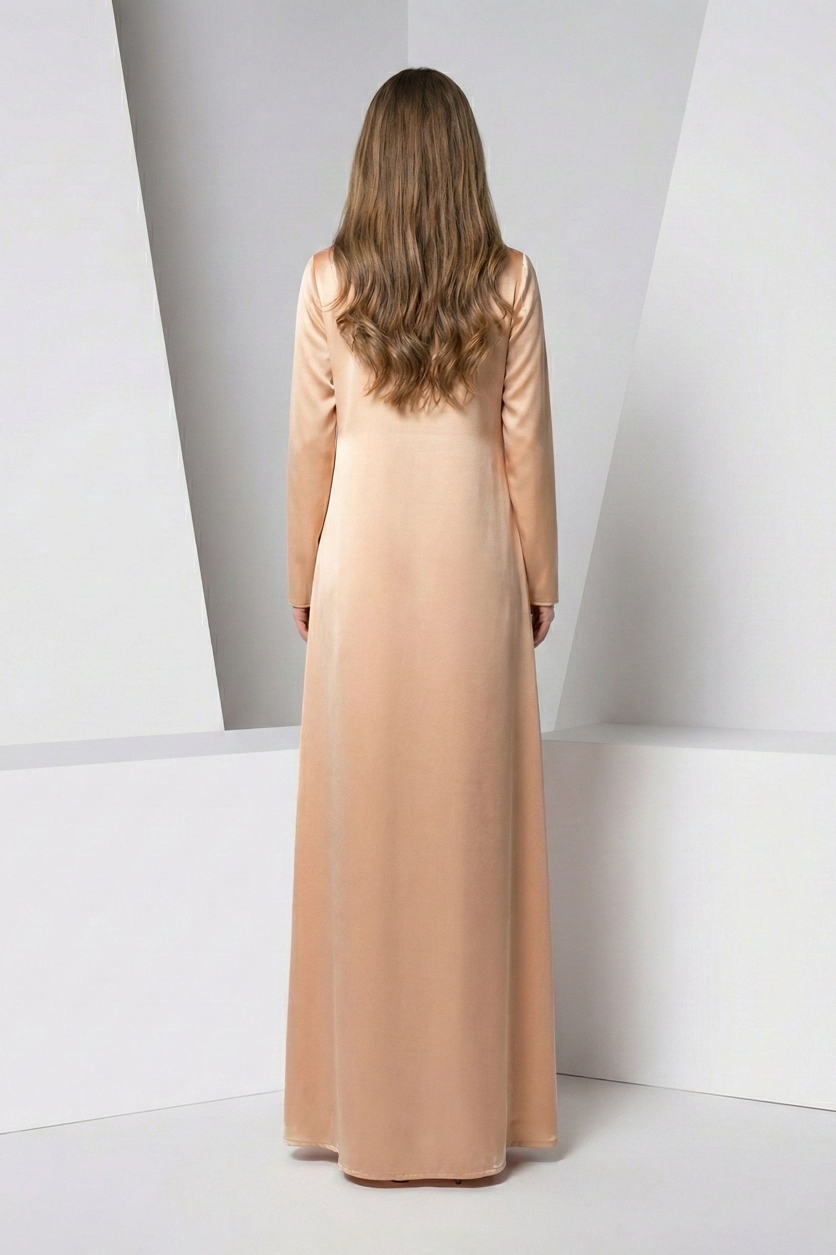 Li Beirut M1221 – Nude Long Sleeve Sequin Embroidered A-Line Evening Gown