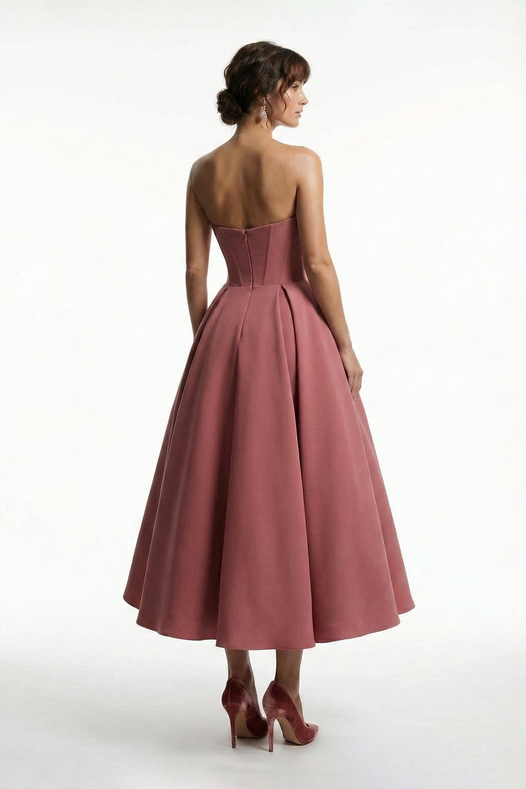 Li Beirut M1222 – Strapless Sweetheart Corset A-Line Midi Dress in Dusty Rose