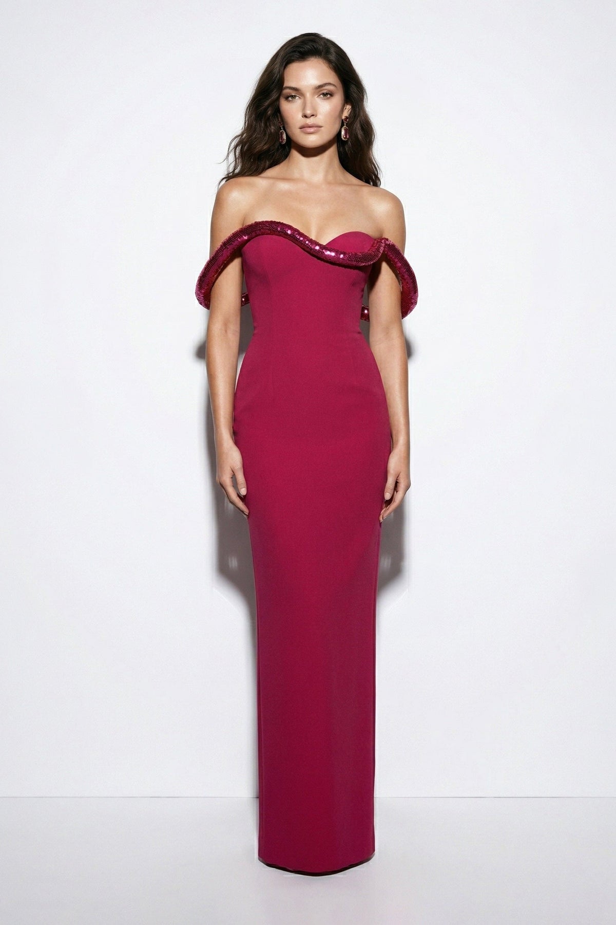 Li Beirut M1233 – Sculpted Off-Shoulder Column Evening Gown