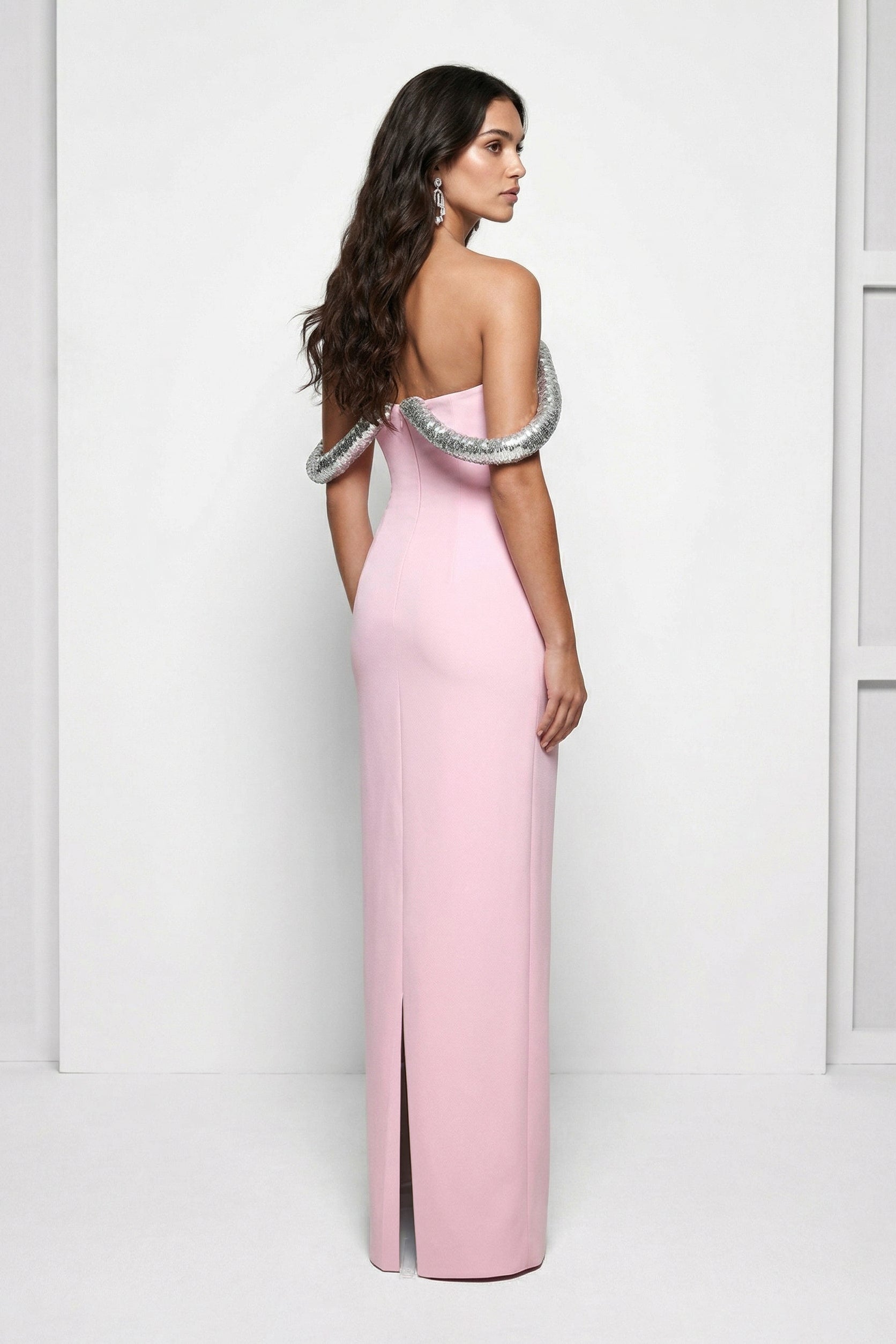 Li Beirut M1233 – Sculpted Off-Shoulder Column Evening Gown