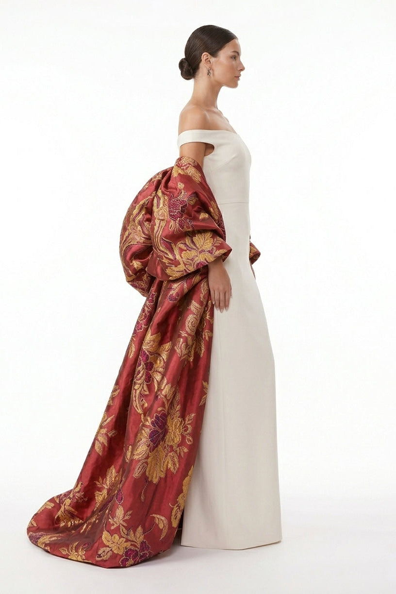 Li Beirut M1234 – Off-Shoulder Column Gown with Detachable Jacquard Overskirt