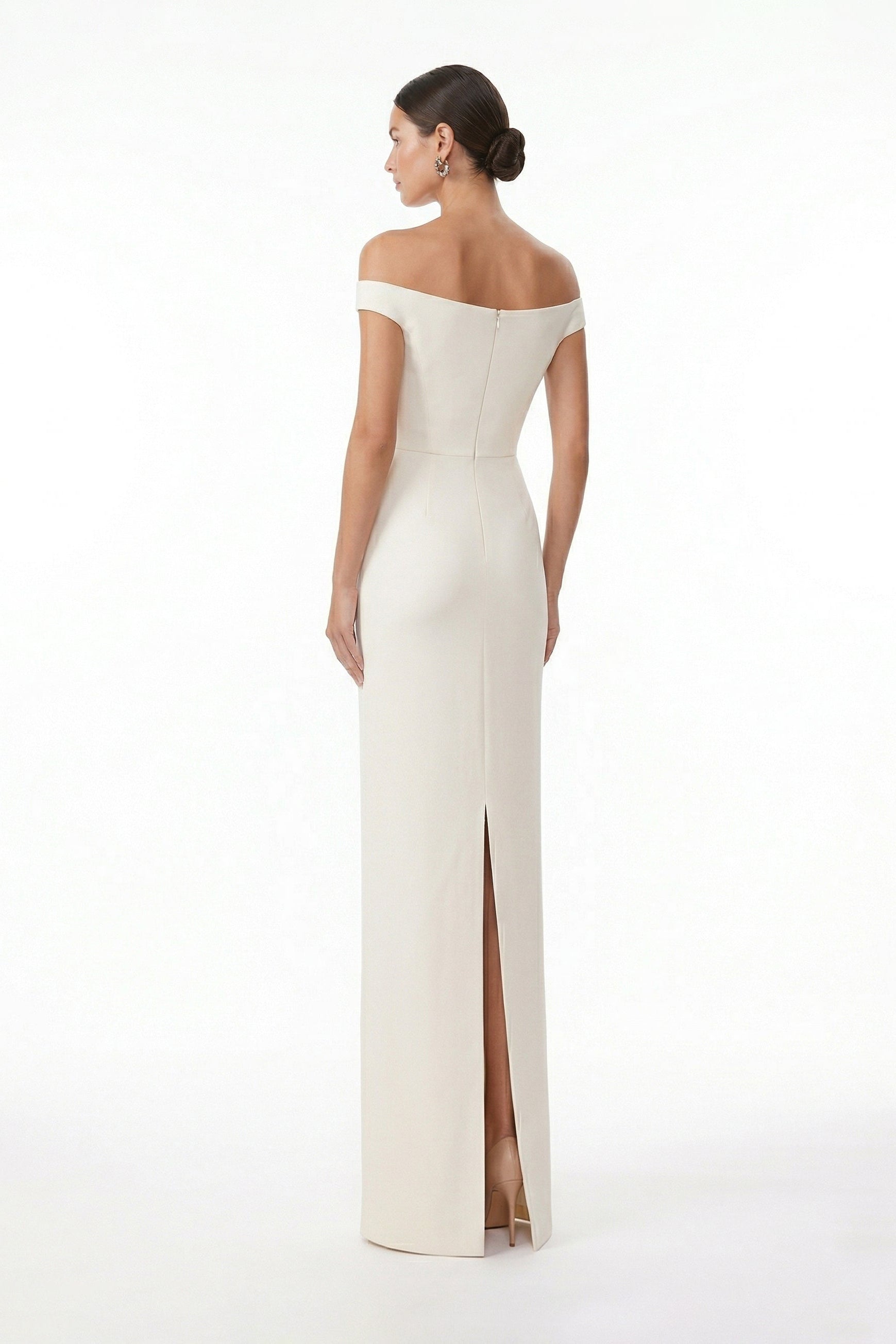 Li Beirut M1234 – Off-Shoulder Column Gown with Detachable Jacquard Overskirt