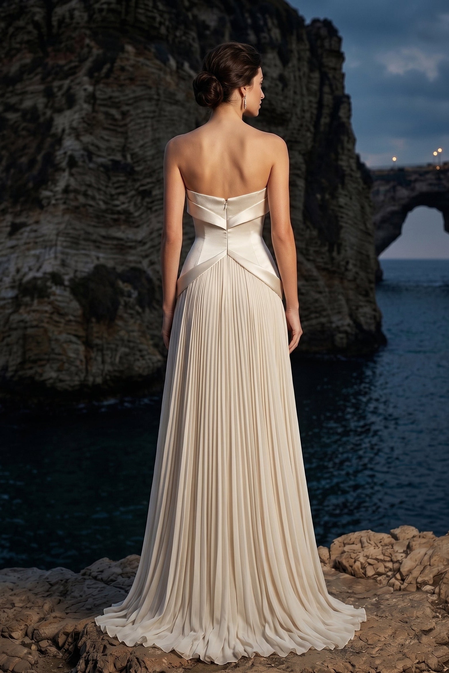 Li Beirut M1237 – Blush Strapless Pleated Evening Gown