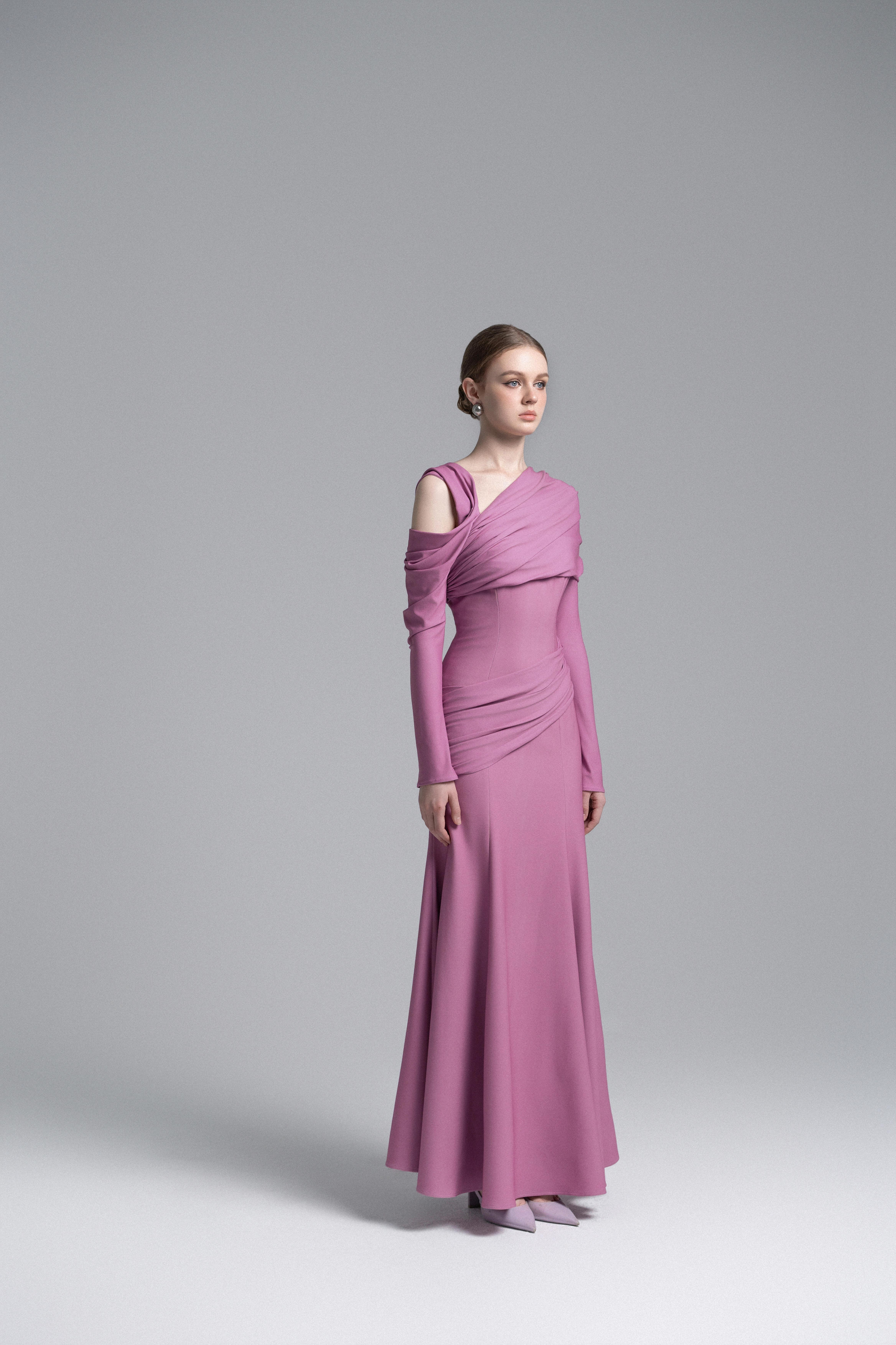 Lilac Twisted Shoulder Midi Dress