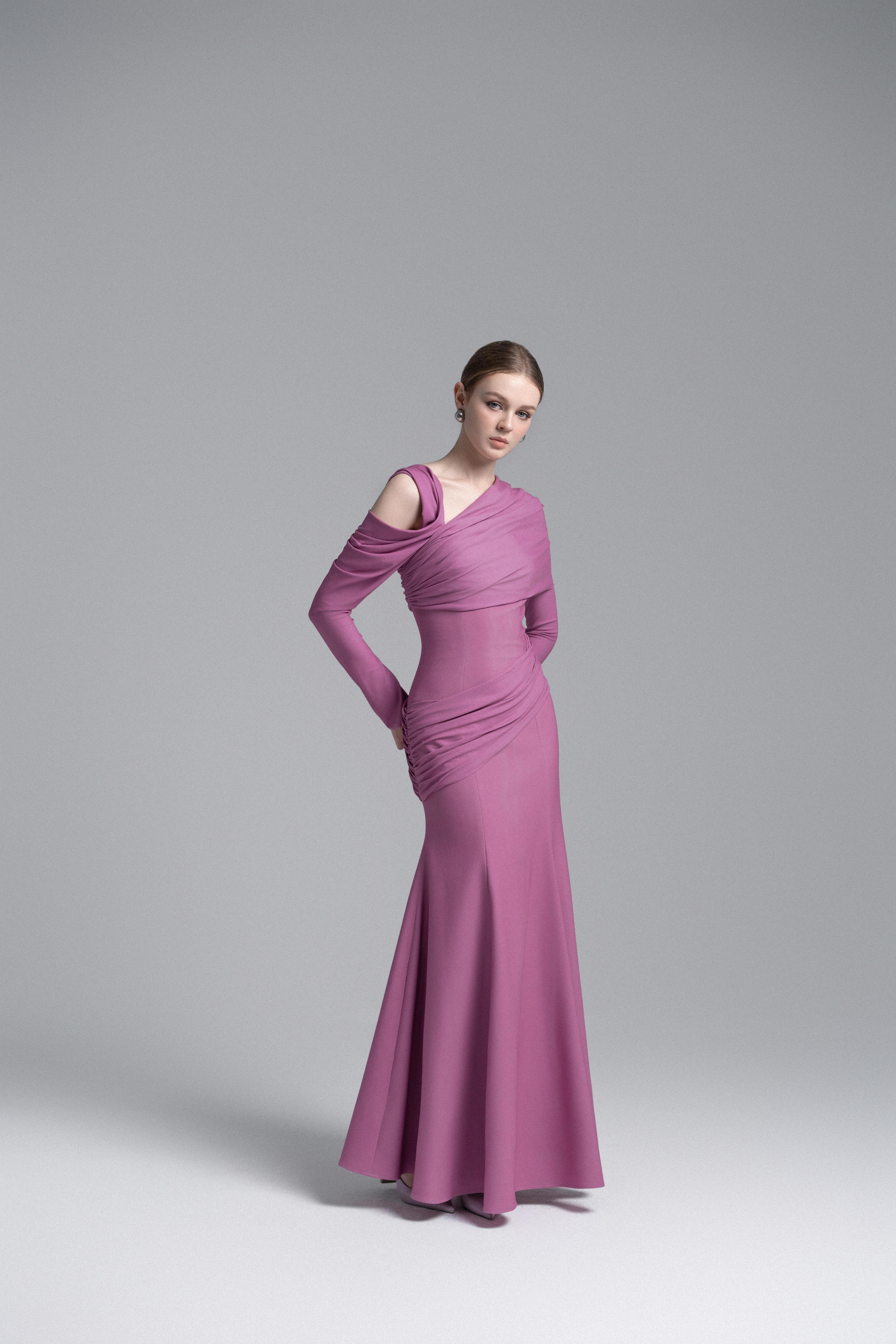 Lilac Twisted Shoulder Midi Dress