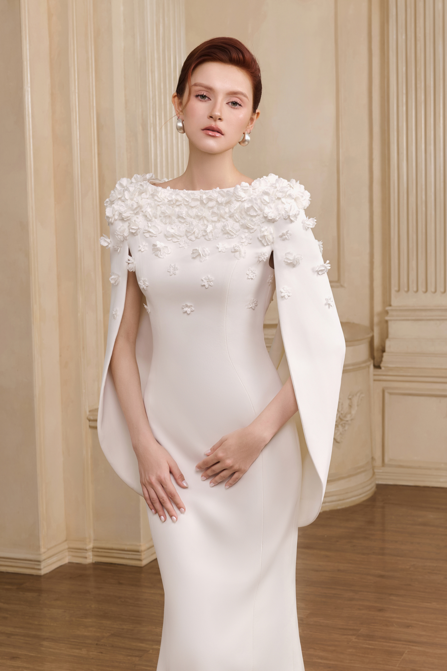 Lily Cape Sleeve Chiffon Maxi Gown