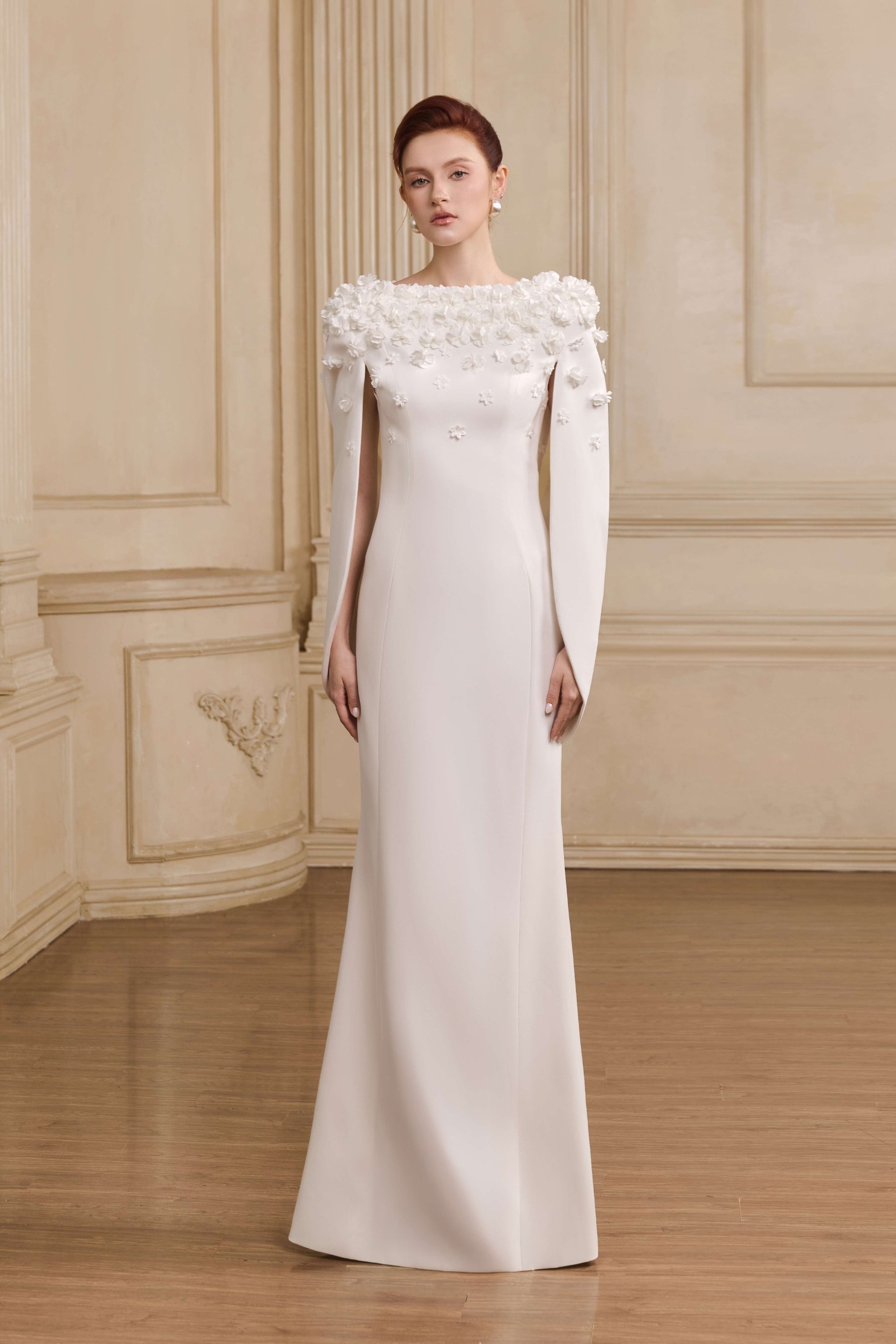 Lily Cape Sleeve Chiffon Maxi Gown