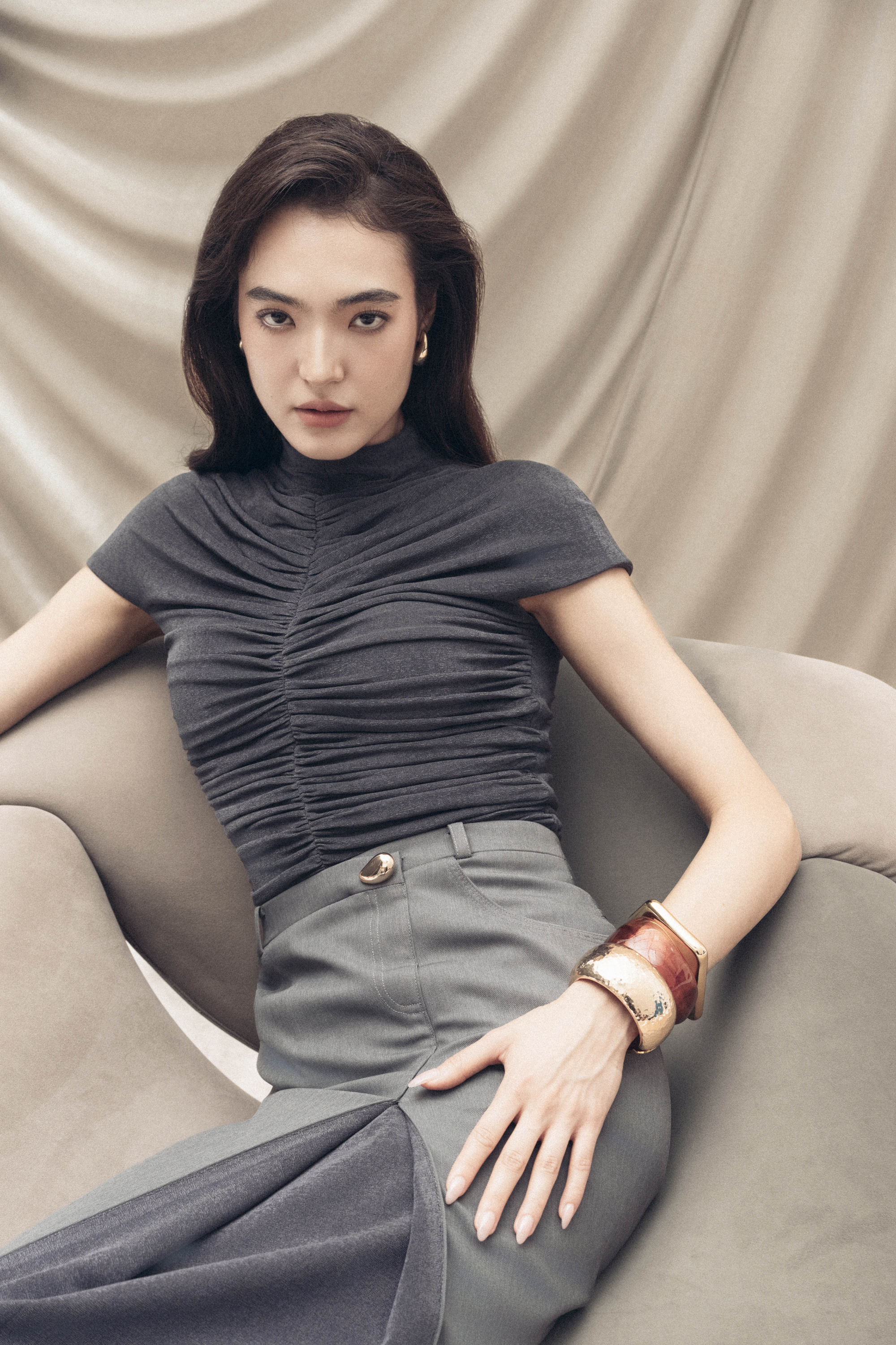 Linear-Ruching Fitted Top