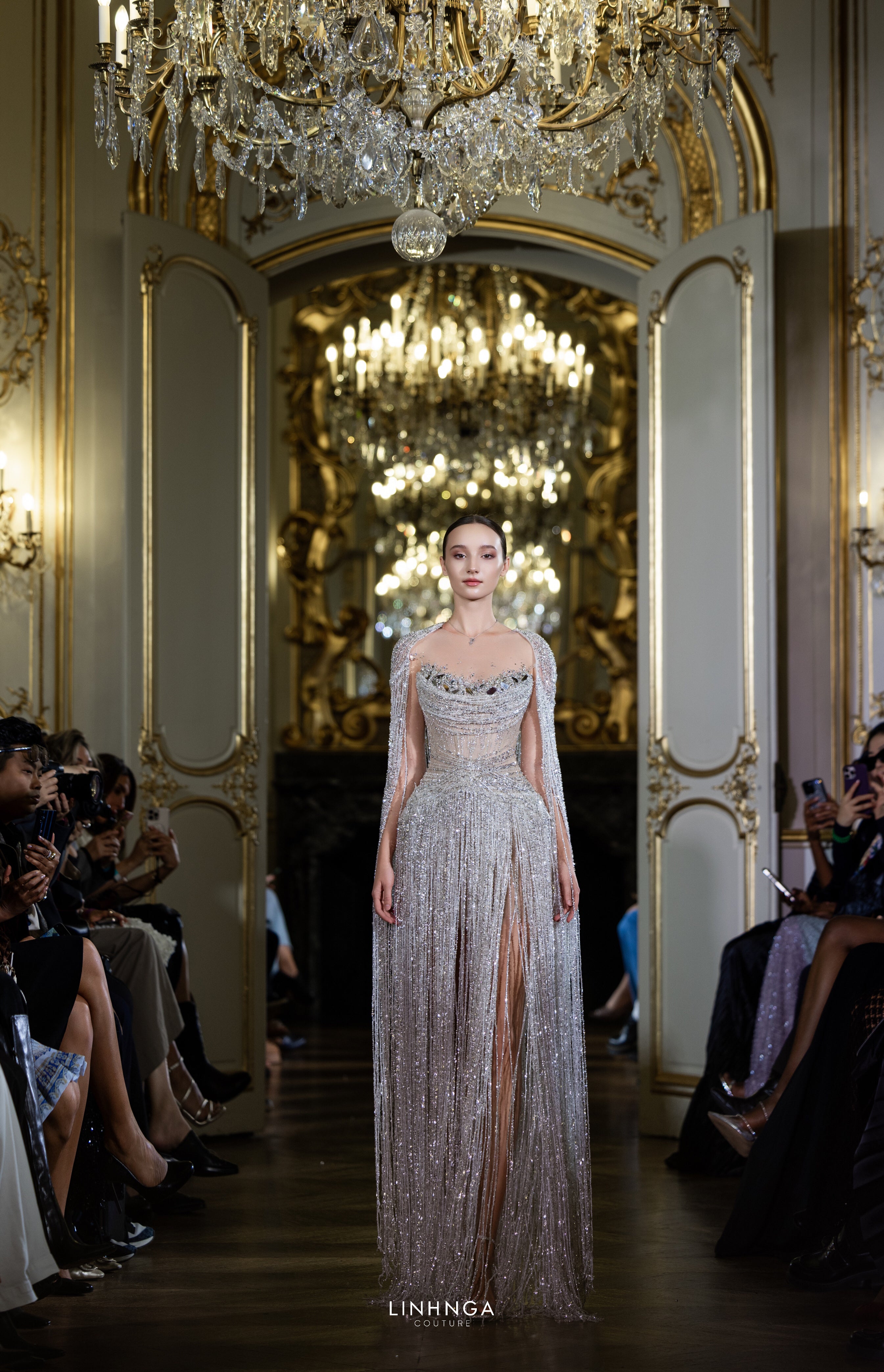 Linh Nga LMBAT245 – Beaded Fringe Couture Dress