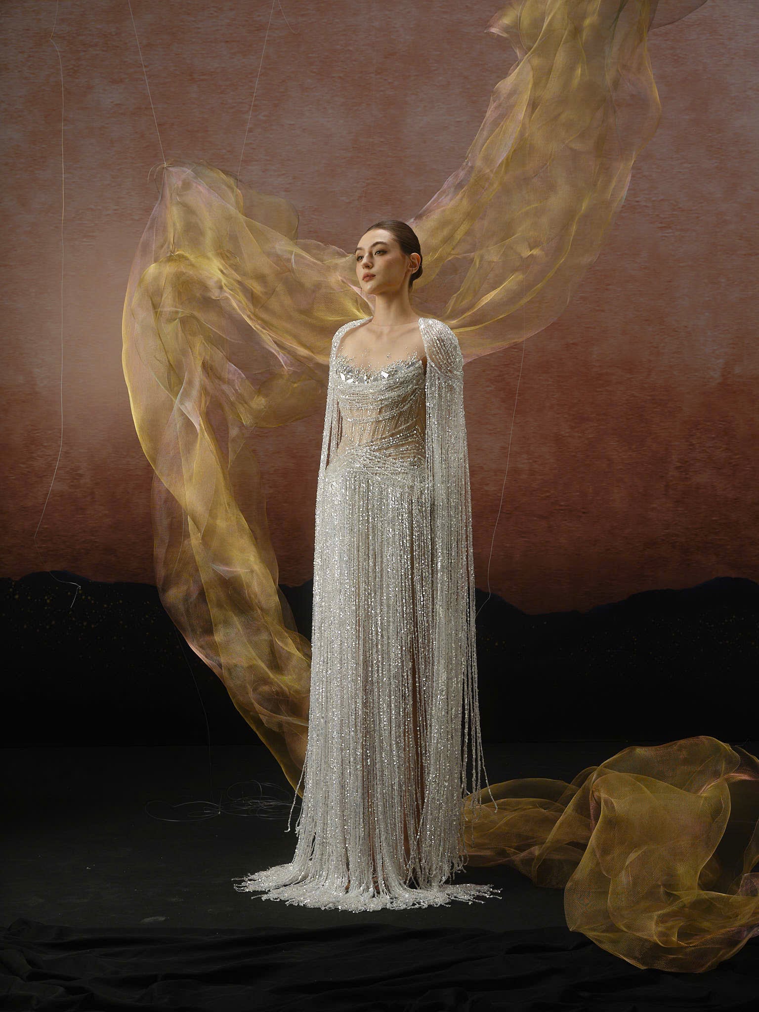 Linh Nga LMBAT245 – Beaded Fringe Couture Dress