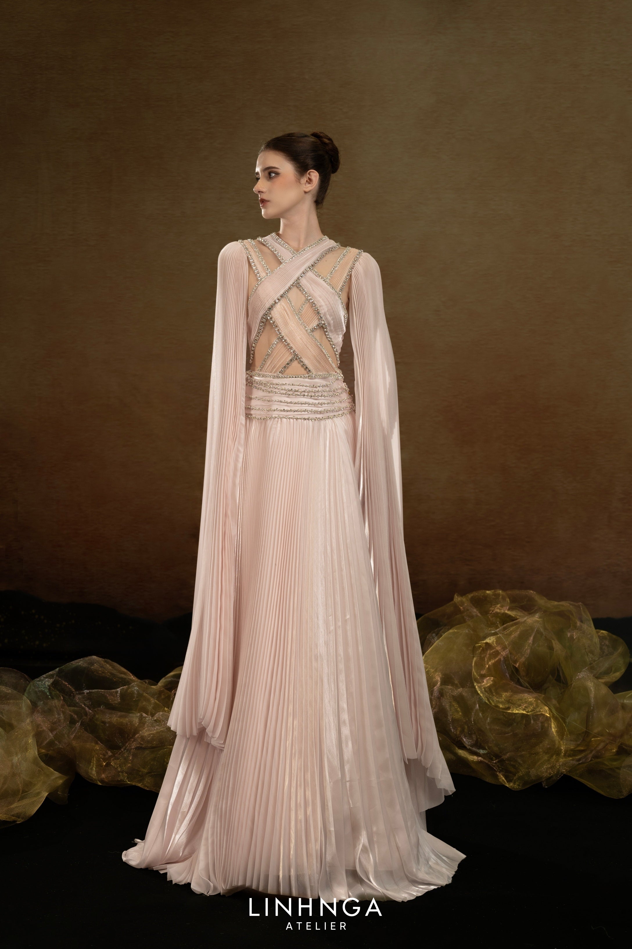 Linh Nga LMBAT248 – Pleated Cape Couture Grace