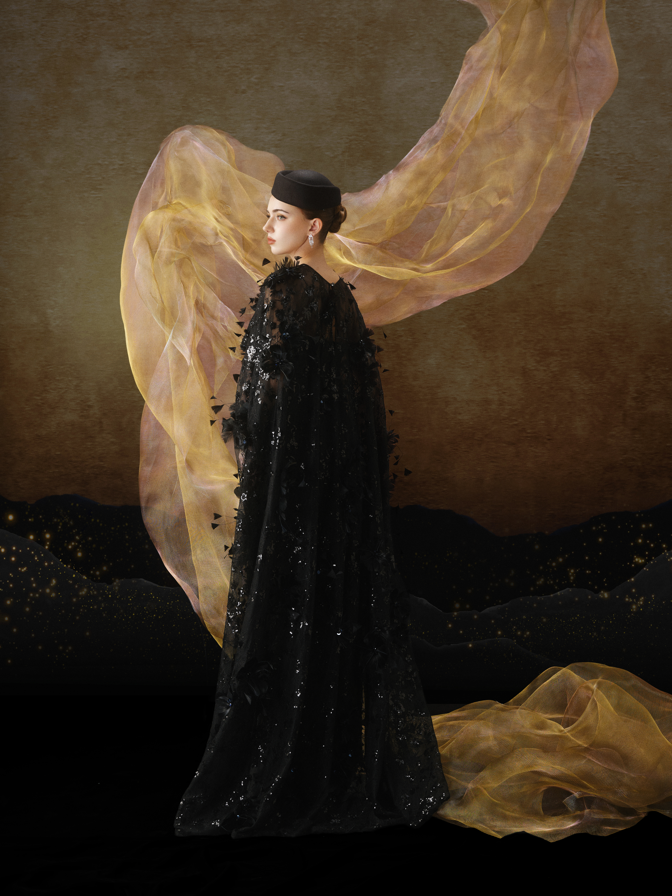 Linh Nga LMBCT293 – Limited Edition A-Line Dress with Shawl