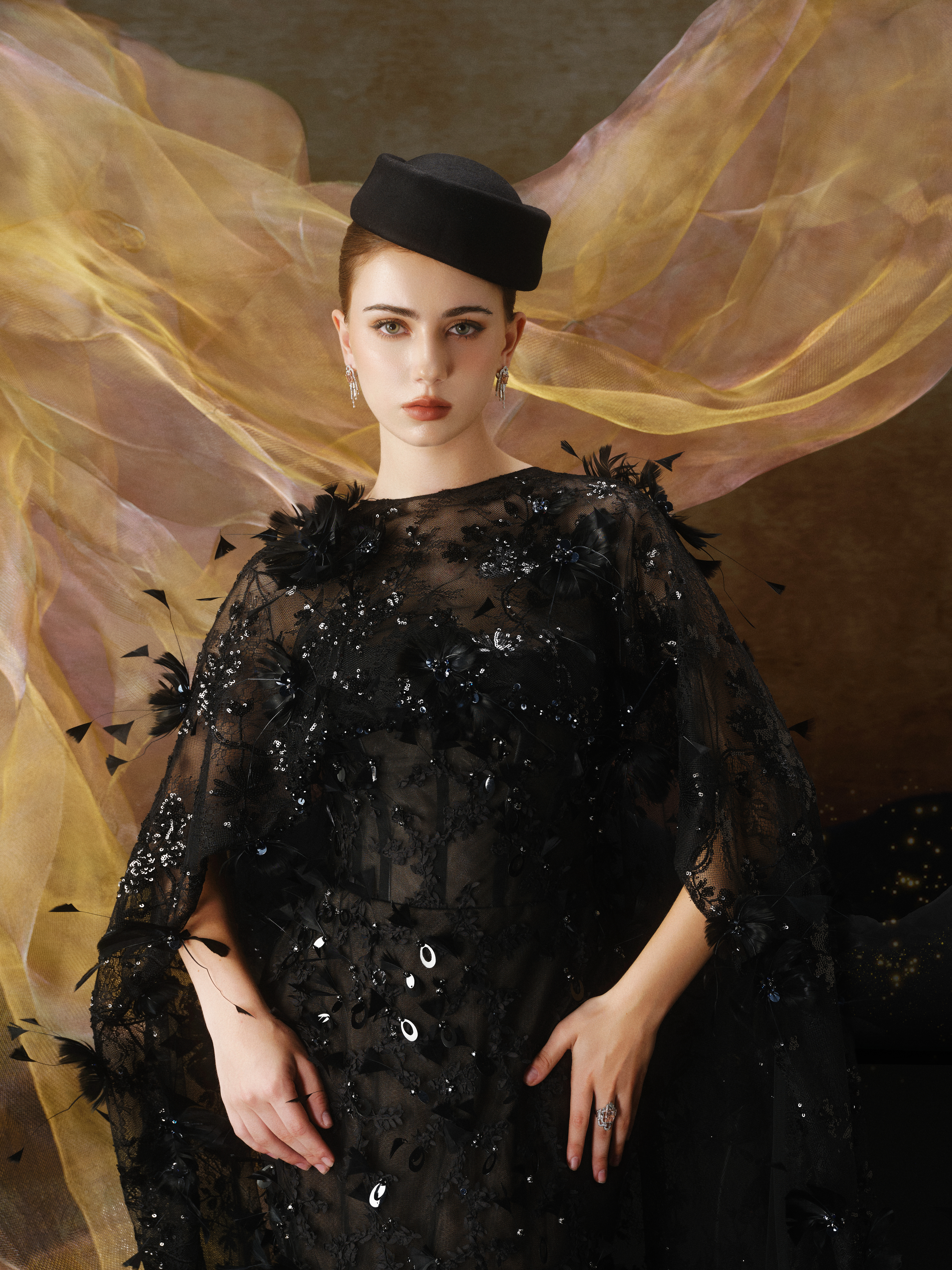 Linh Nga LMBCT293 – Limited Edition A-Line Dress with Shawl