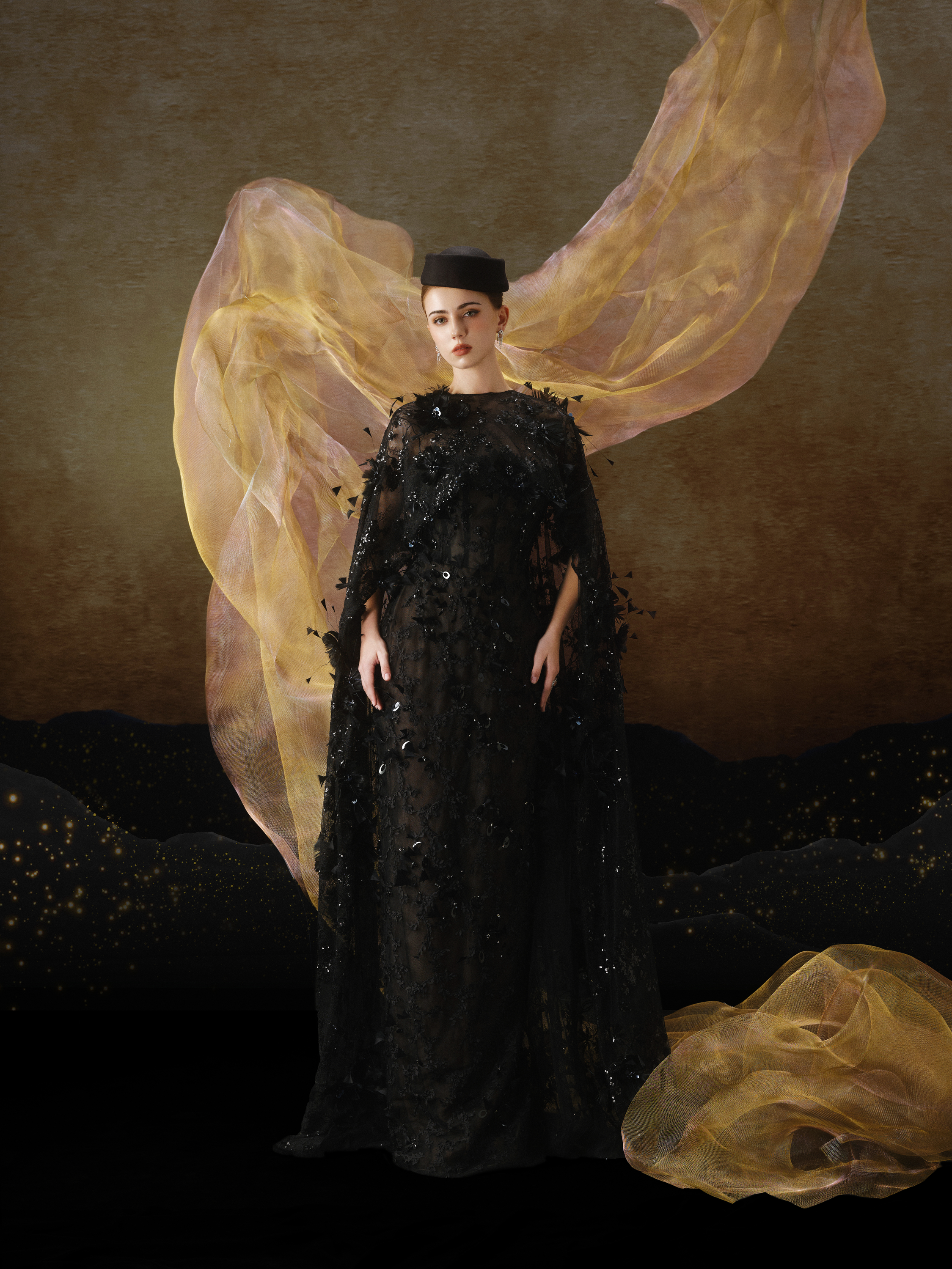 Linh Nga LMBCT293 – Limited Edition A-Line Dress with Shawl