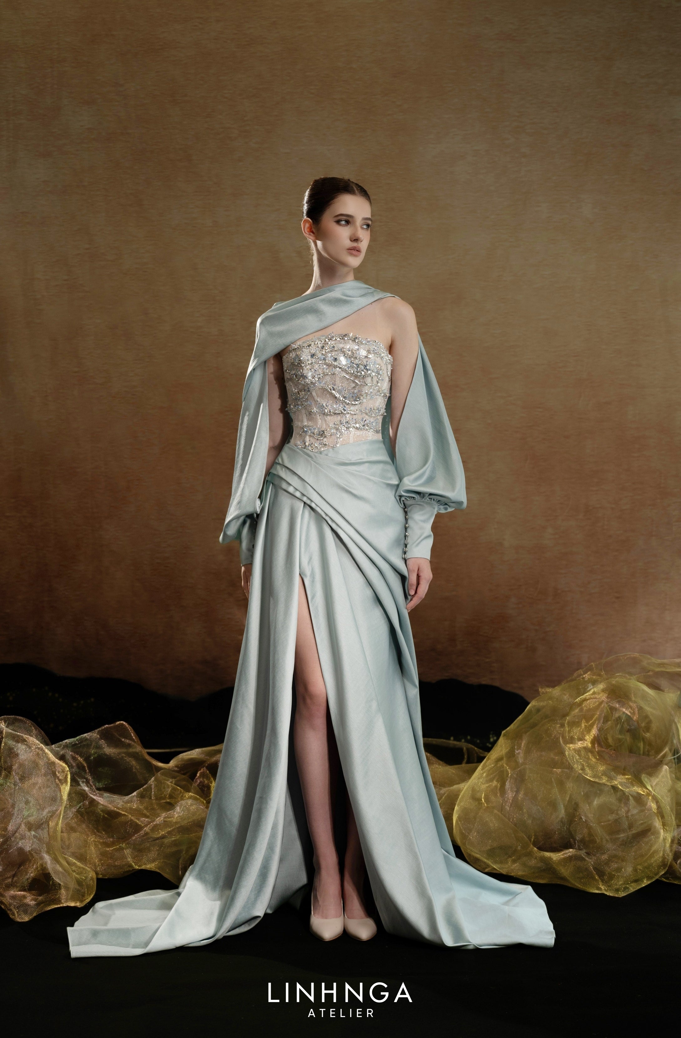 Linh Nga LMBCT296 – Limited Edition Fishtail Ballgown + Cape