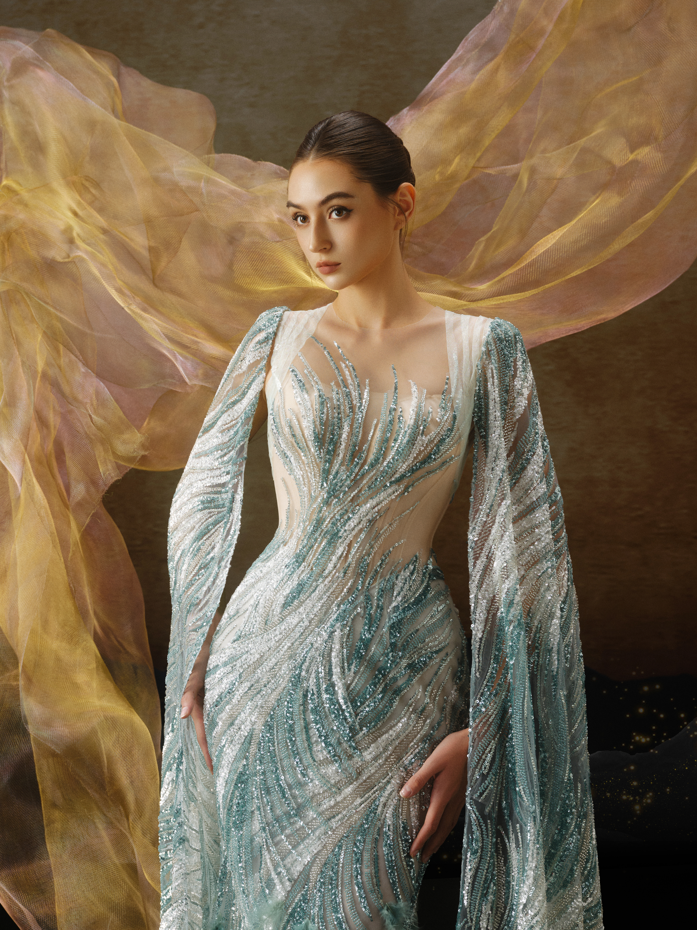 Linh Nga LMBCT306 – Limited Edition Fishtail Ballgown + Cape
